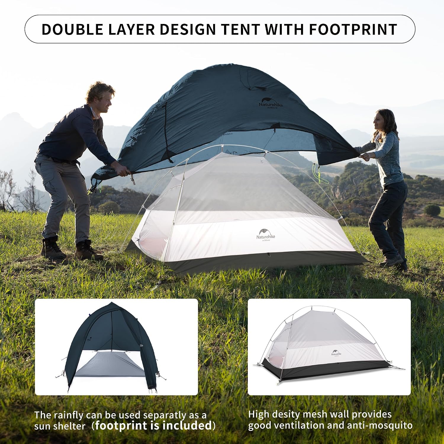 Naturehike Cloud Up Base/Pro/UL Zelt 1 Personen Ultraleichtes Campingzelt Wasserdicht & Winddicht Kuppelzelt mit Kleinem Packmaß, Einfacher Aufbau Trekkingzelt für Wandern Bikepacking Outdoor Reisen – Bild 4