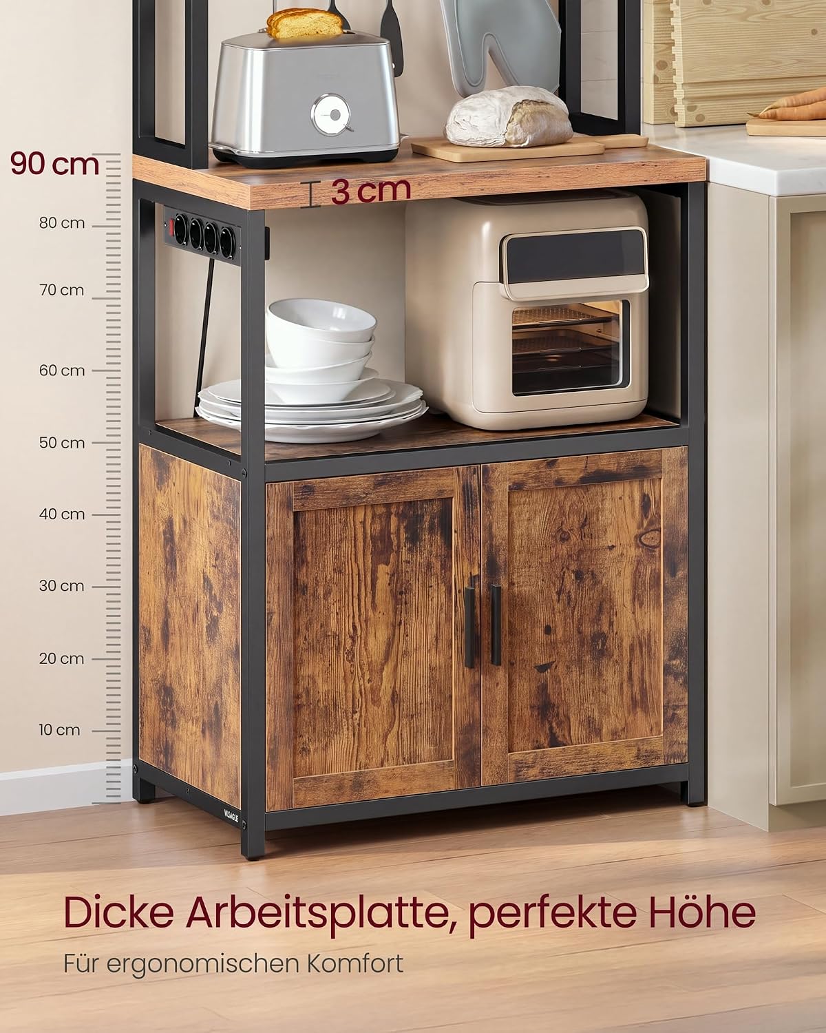 VASAGLE Küchenregal mit Steckdosen, Küchenschrank, 40,3 x 60 x 170 cm – Bild 4