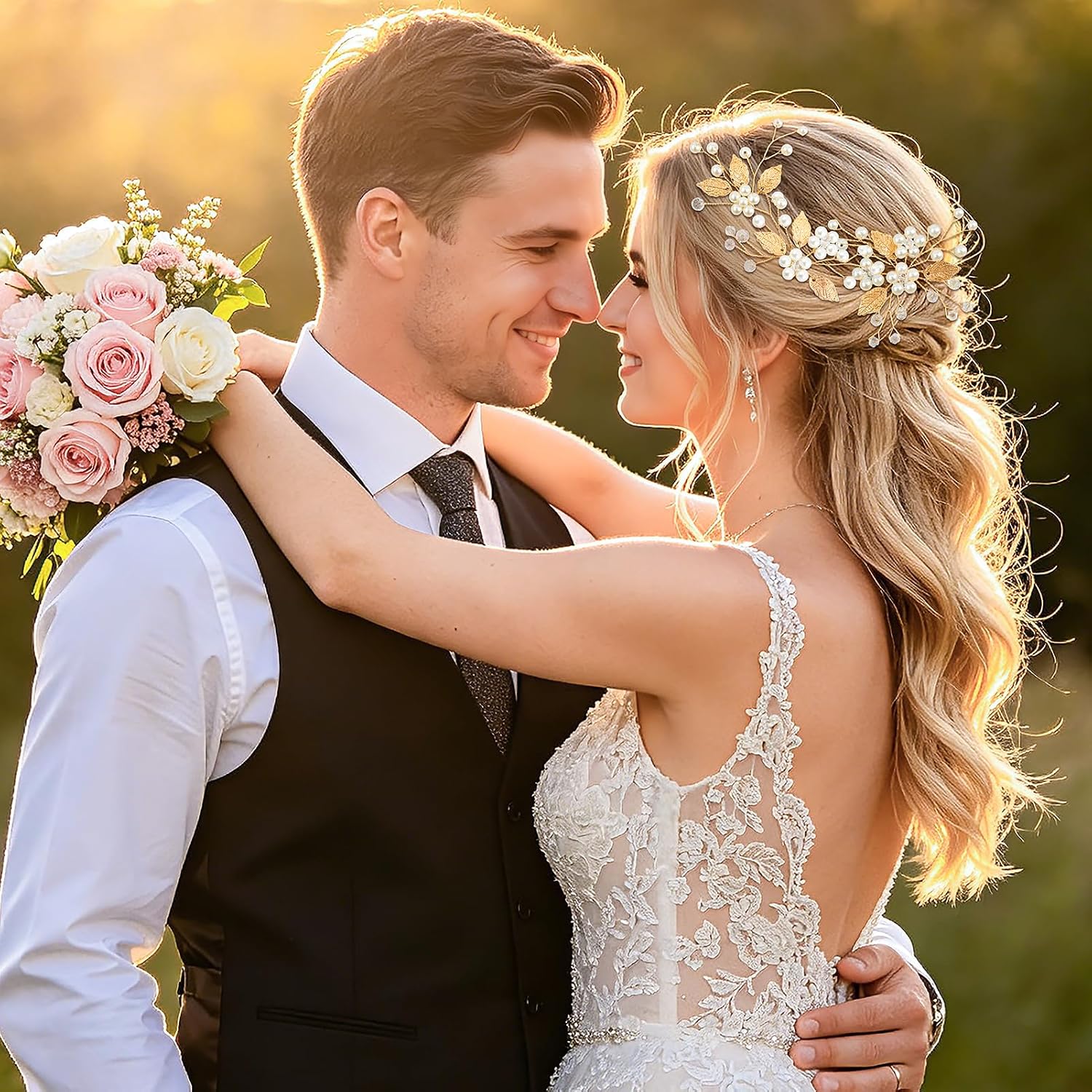 Kiiwah 5 Stück Perlen Blume Haarnadeln Gold, Braut Haarschmuck Hochzeit – Bild 6