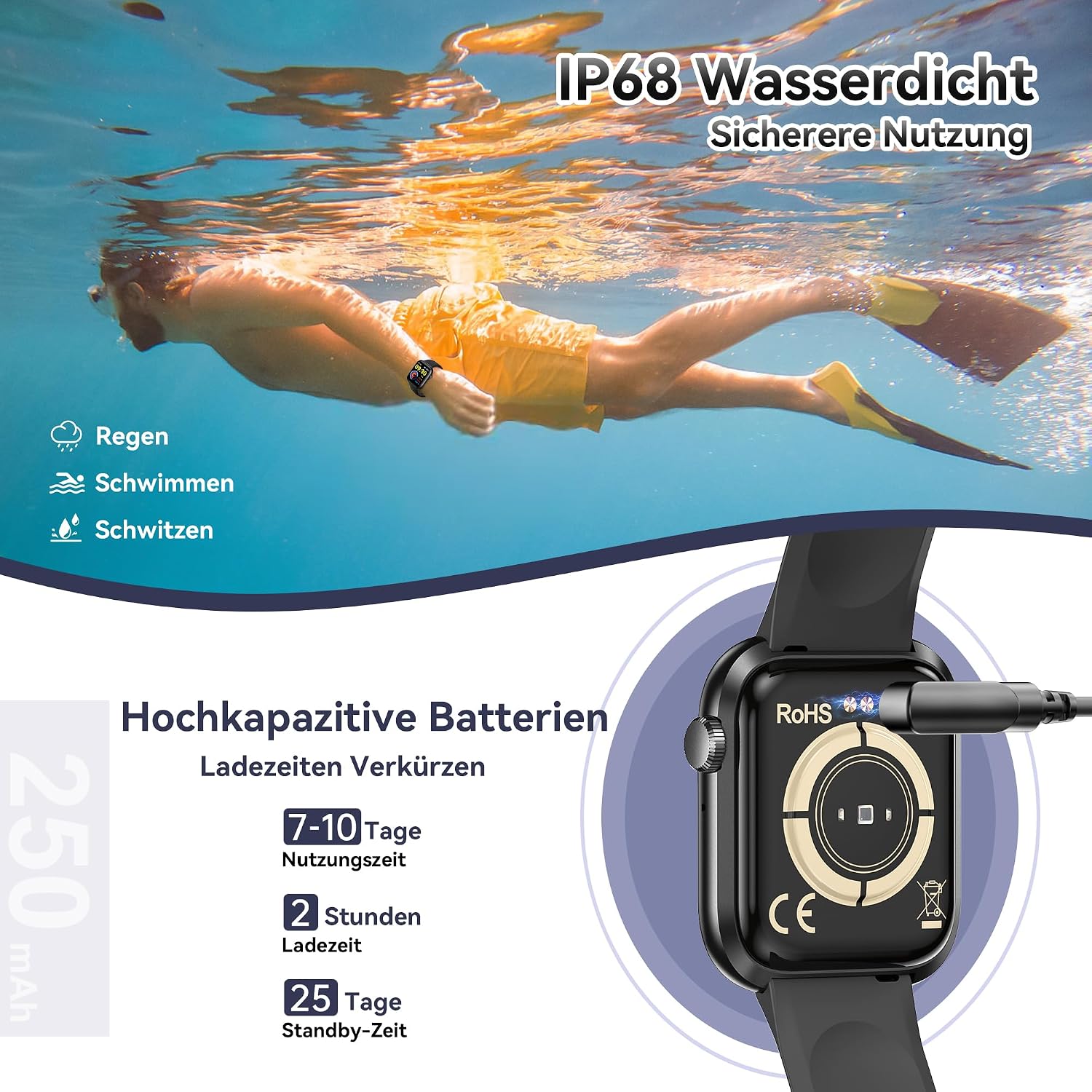 Smartwatch Damen Herren, 1.83" HD Fitness Tracker mit Schrittzähler/Blutdruckmessung/Pulsuhren/Telefonfunktion, Schlaftracker, 120+ Sportmodi, IP68 Wasserdicht Fitnessuhr&Sportuhr für Iphone Android – Bild 7