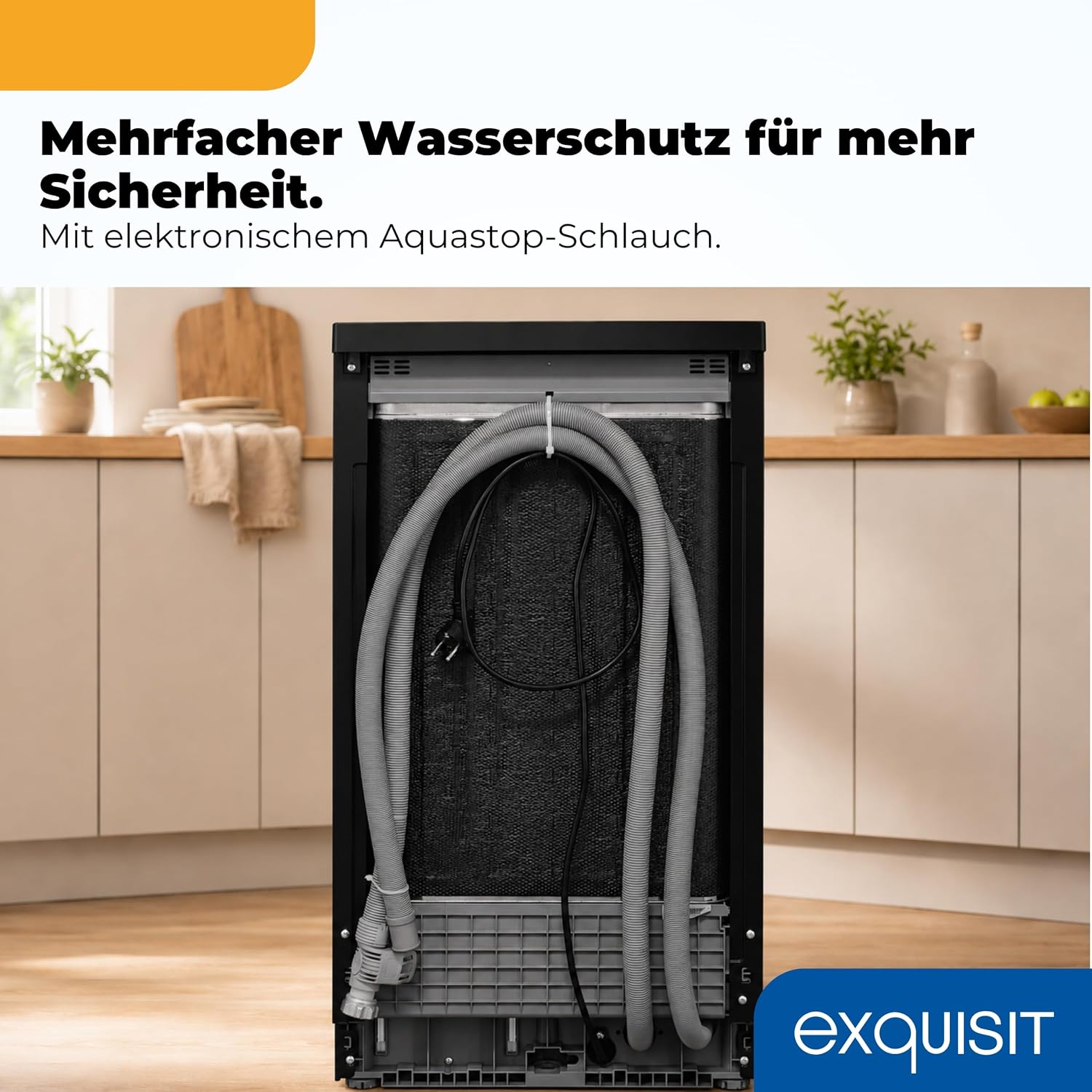 Exquisit Geschirrspüler 11 Maßgedecke | Energieklasse C | 7 Programme | Eco, Intensiv & Glas | Aquastop | Besteckschublade | Extra-Trocknung | Startzeitvorwahl 24 h | Unterbaufähig | Schwarz – Bild 7