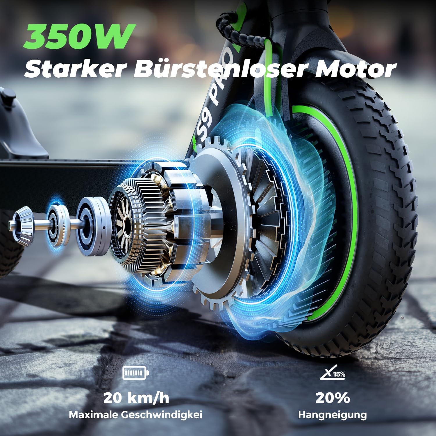 isinwheel S9Pro E Scooter mit Straßenzulassung, 350W Motor E Roller, 7.5Ah Akku bis 30km Reichweite, 8.5 Zoll Reifen, APP & LED-Display, Elektroscooter für Erwachsene – Bild 3
