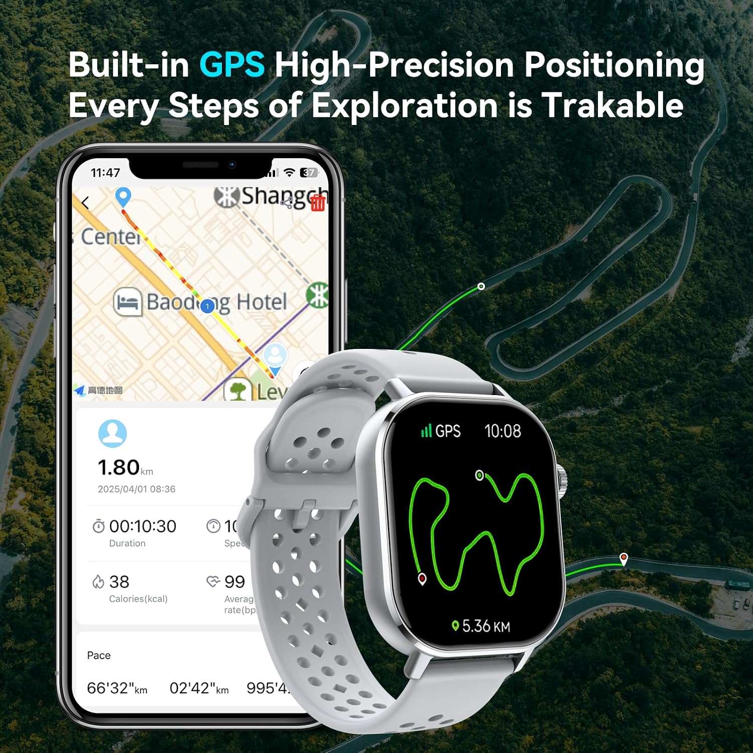 Smartwatch Damen Herren mit GPS, 2.06" AMOLED Display, 5ATM Wasserdicht, Bluetooth Anruf, 110+ Sportmodi, mit Kompass/Fitness Tracker,Herzfrequenz/Schlafmonitor,,Kompatibel mit Android/IOS,Silbergrau – Bild 3