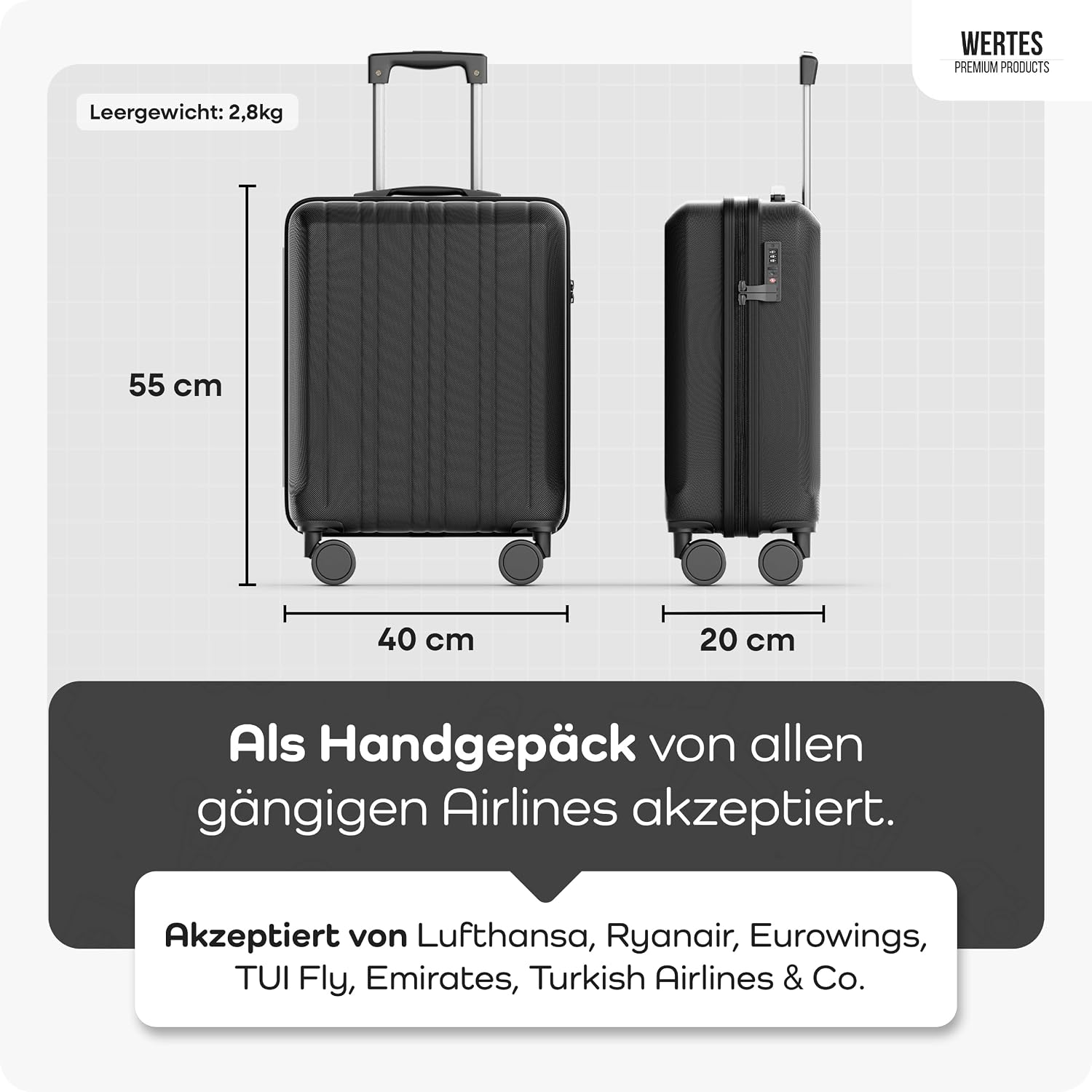 Handgepäck Koffer 55x40x20cm - 36L - TSA Schloss Koffer Handgepäcks mit Dopperollen, Reisekoffer, Handgepäck Trolley, Kabinenkoffer – Bild 3