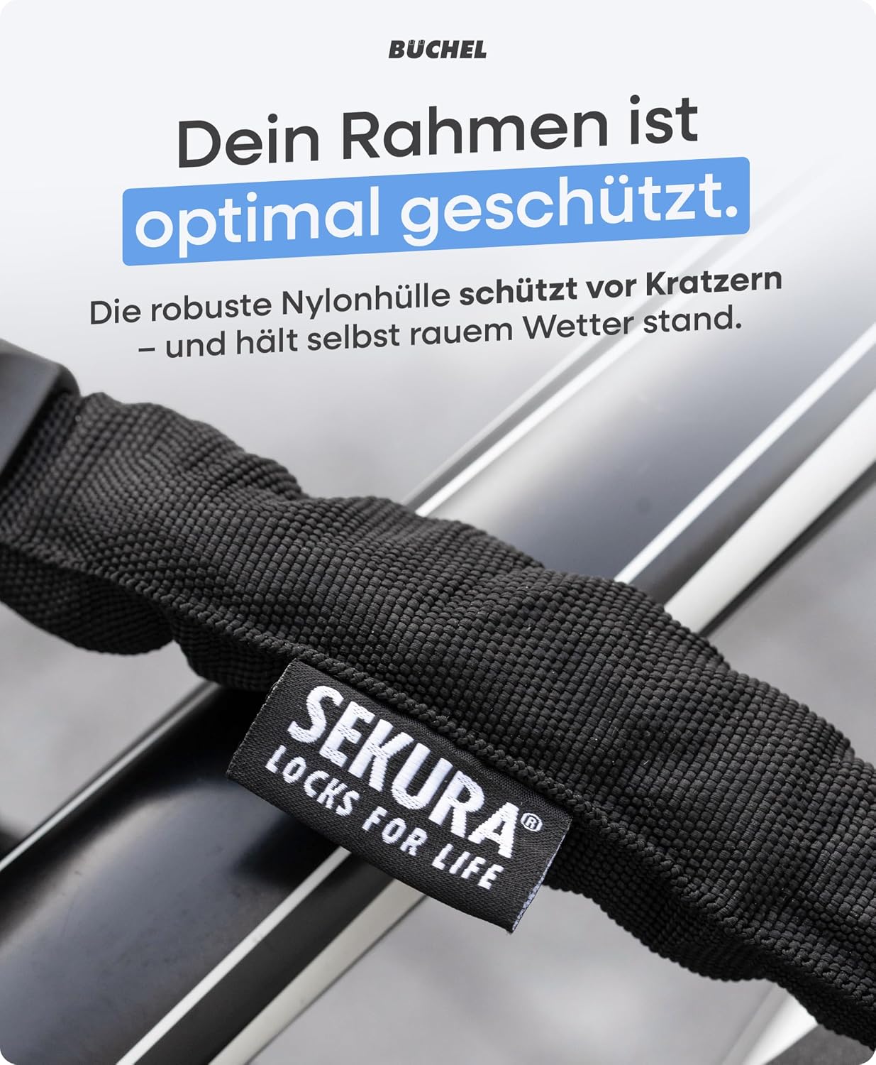 BÜCHEL Sekura Fahrradschloss Hohe Sicherheit - 90 cm Bike Lock mit Disc Detainer Lock aus 8 mm gehärtetem Stahl - Kettenschloss E-Bike, Fahrräder, Roller & Co für Stadt Schule Arbeit Freizeit (110 cm) – Bild 6