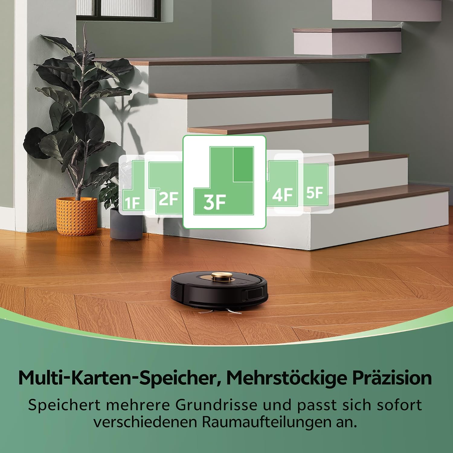 Vexilar Saugroboter mit Wischfunktion, 8000Pa & 180 Min Laufzeit Staubsauger Roboter mit LiDAR Lasernavigation & No-Go-Zonen, App/Alexa/iWatch Steuerung, Ideal für Tierhaare Teppiche (Schwarz) – Bild 7