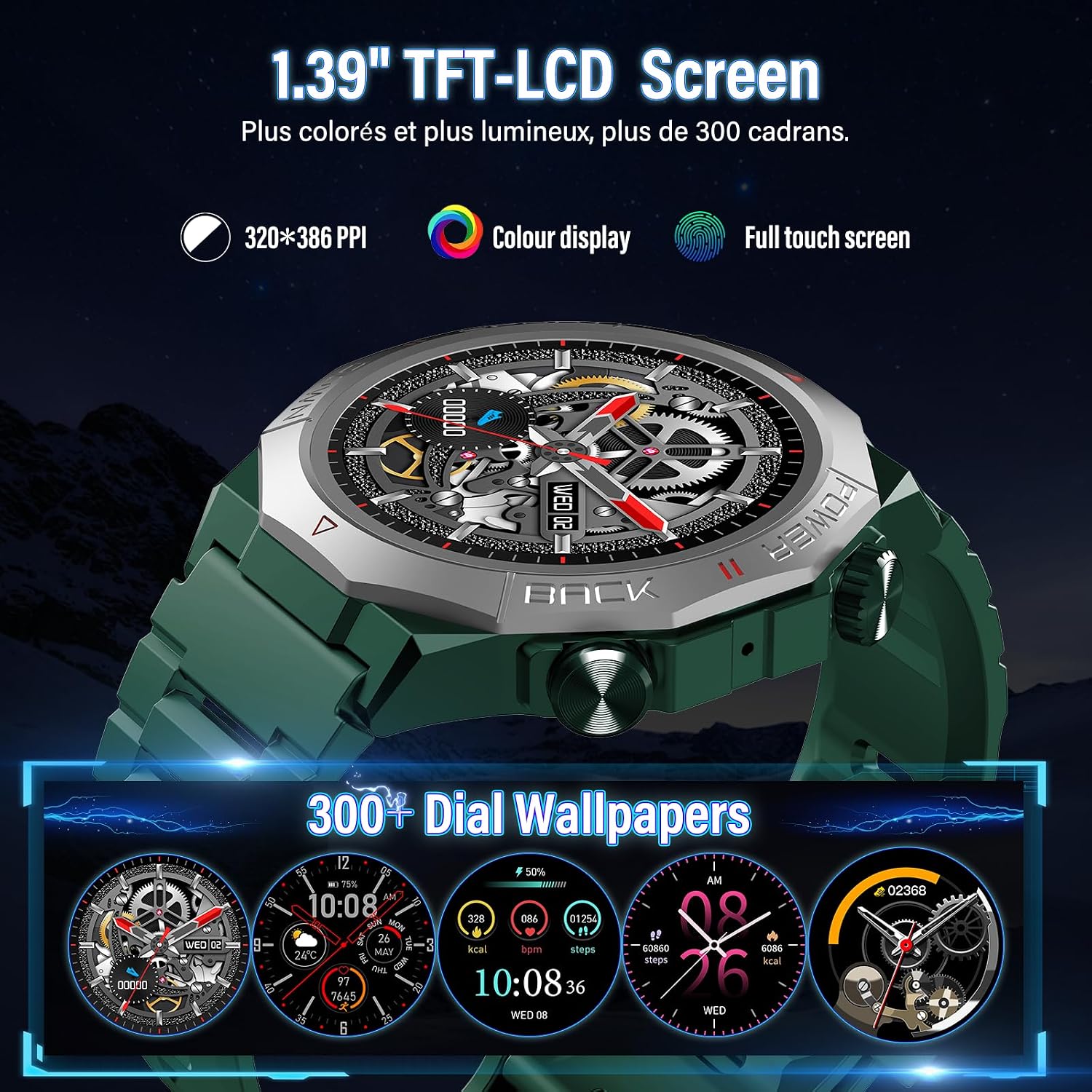 Soudorv Smart Uhren für Männer (Antwort/Anruf), 1,39" HD Militär Smartwatch, Ultra-Lange Batterie Fitness-Uhr, 110+Sport/Herzfrequenz/Schlafmonitor/IP68 wasserdicht Android iOS Grün – Bild 2