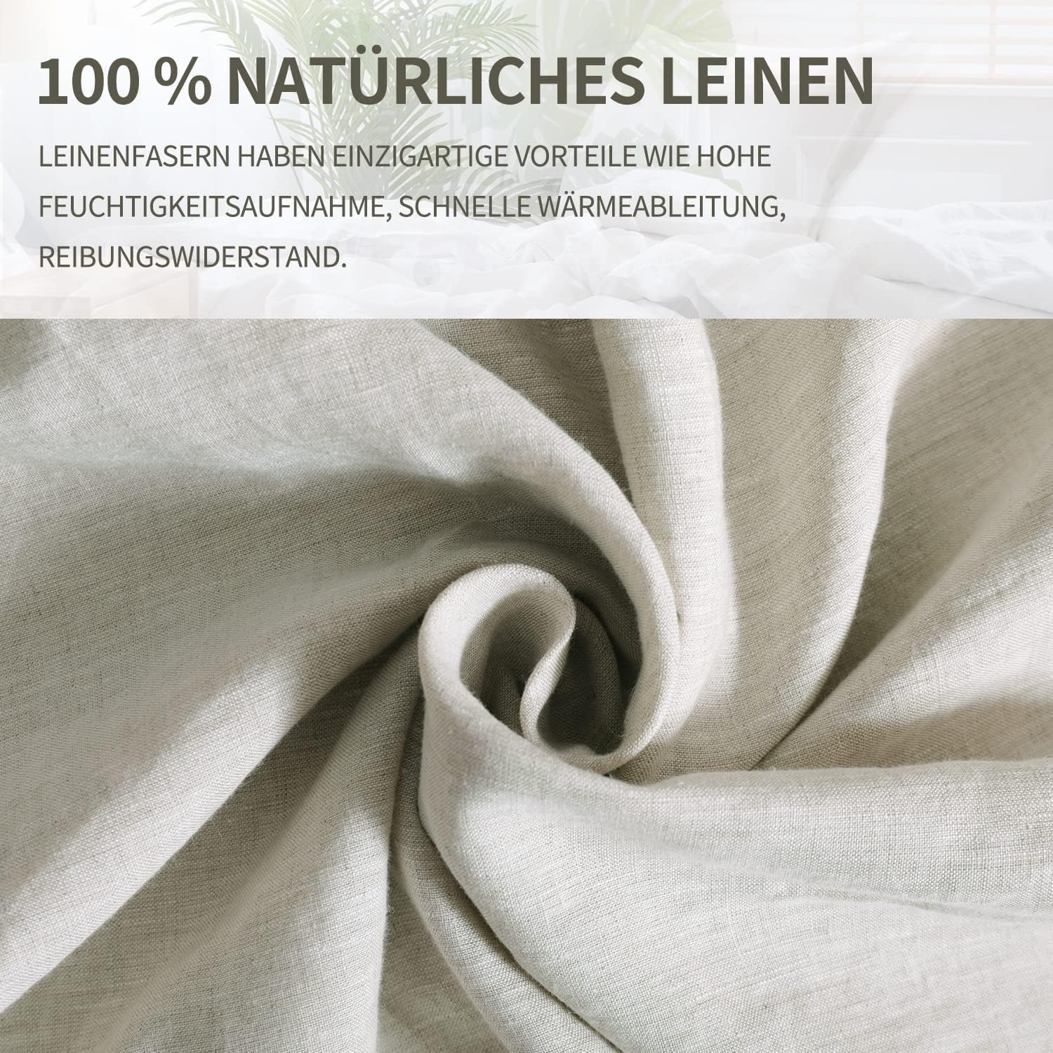 CHUFFED Leinen Bettwäsche 155×220 2teilig Bettwäsche-Sets 100% Naturleinen Bettwäsche-1 Bettbezug 155×220 cm + 1 Kissenbezug 80×80 cm mit Reißverschluss, Weich Atmungsaktiv, Natur Leinen – Bild 2