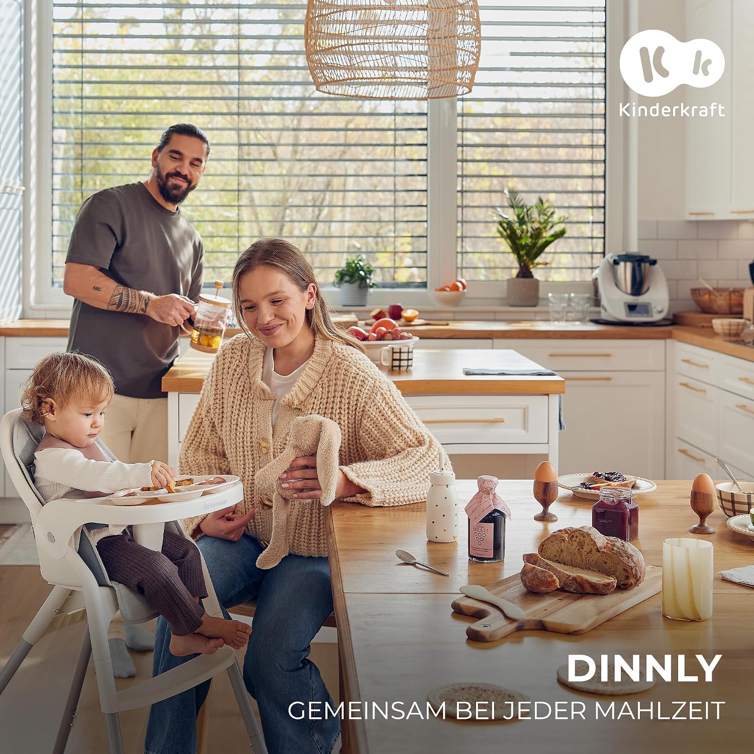Kinderkraft DINNLY Kinderhochstuhl Kombihochstuhl, ab 6 Monate, Hellgrau – Bild 2