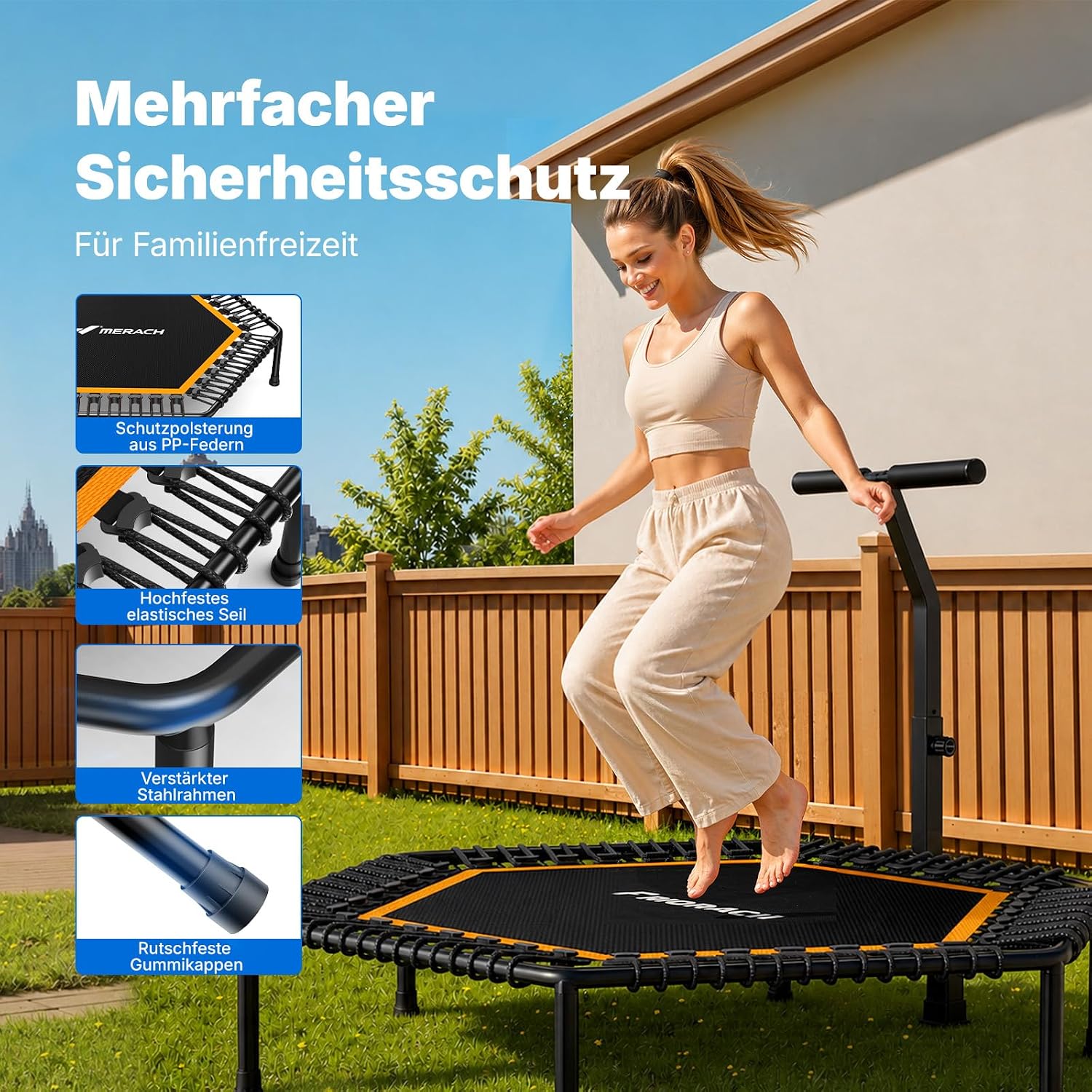 MERACH Trampolin Indoor, 122cm Fitness Trampolin, Bungee-Seilen – Bild 5
