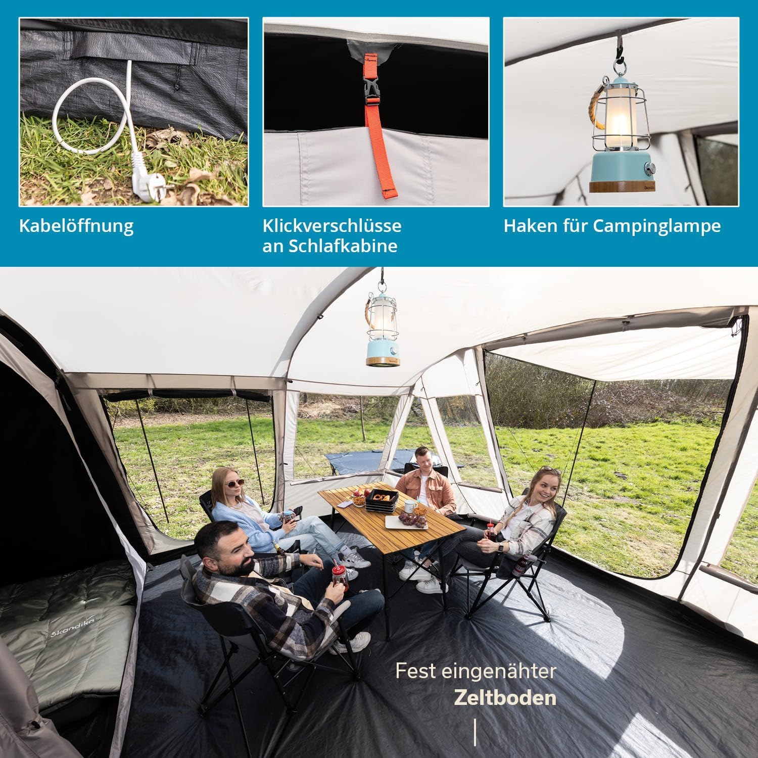 Skandika Tunnelzelt Nordland für 4 Personen | Zelt mit eingenähtem Zeltboden, wasserdicht, 5000 mm Wassersäule, 2 m Stehhöhe, teilbare Schlafkabine | Camping, Outdoor, Campingzelt, Familienzelt – Bild 4