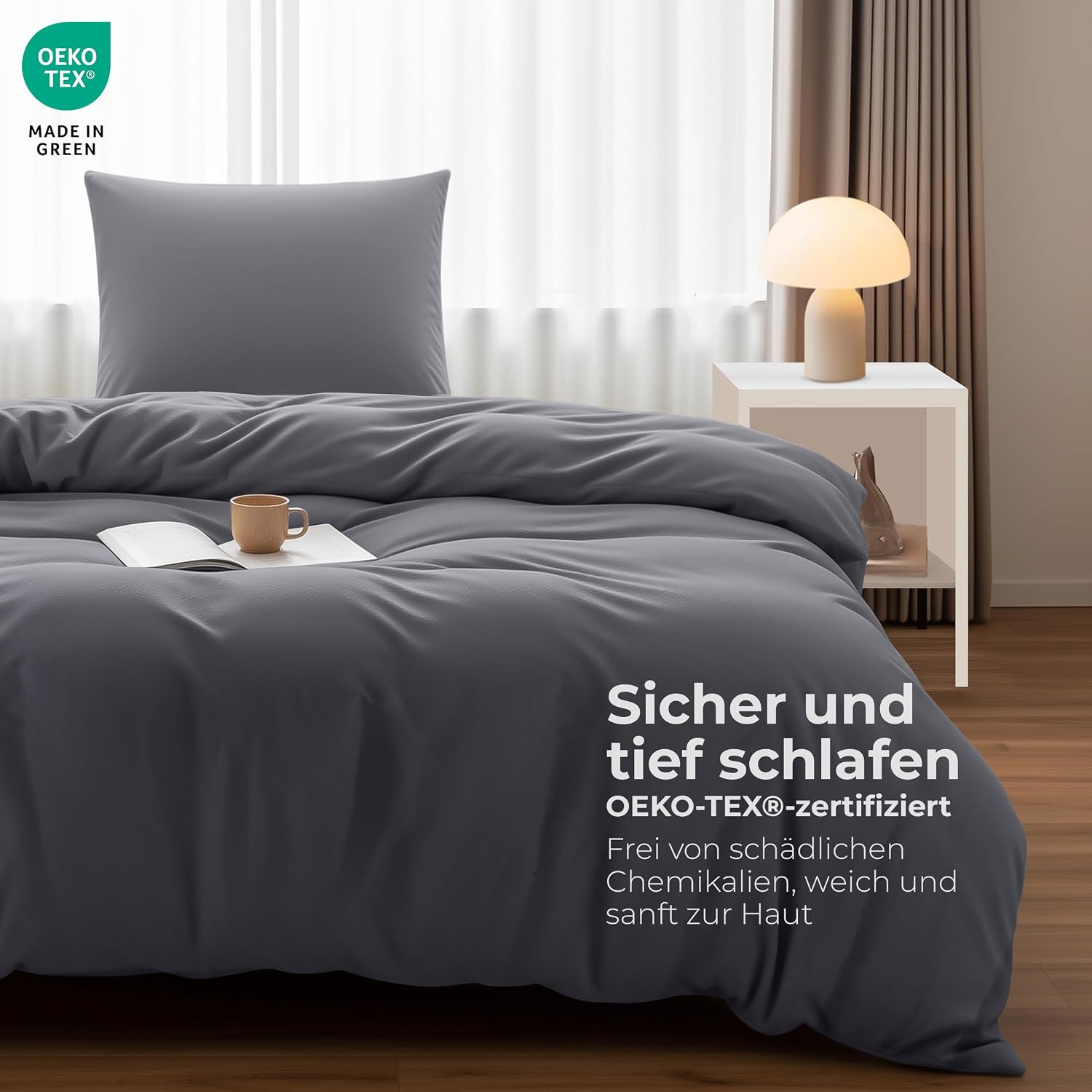 Utopia Bedding Bettwäsche 135x200 cm + 1 Kissenbezug 80x80 cm, Grau – Bild 2