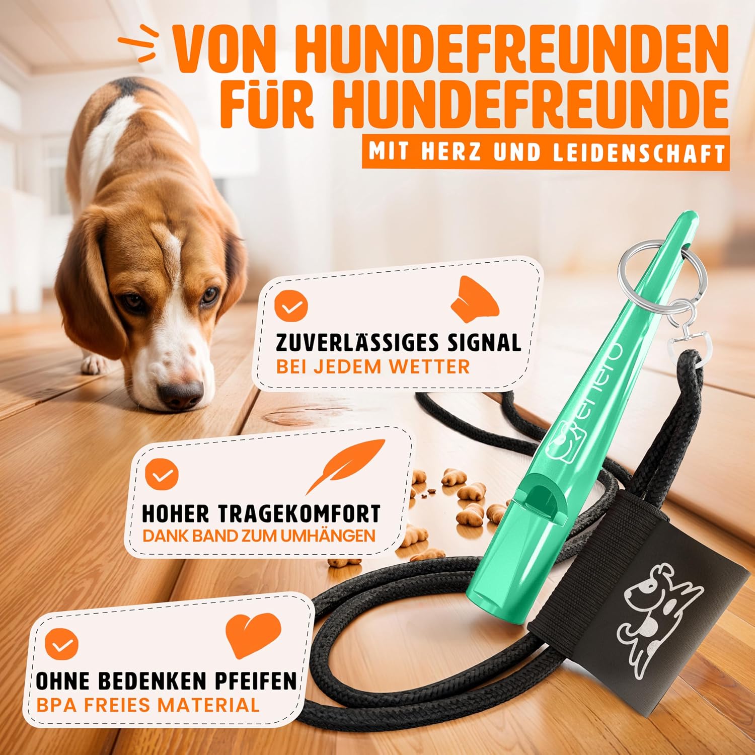ENERO® Hundepfeife mit praktischem Umhängeband - Perfektes Hundezubehör mit genormter Frequenz - Ideal für Hundetraining - hörbar & weitreichend (Türkis) – Bild 4
