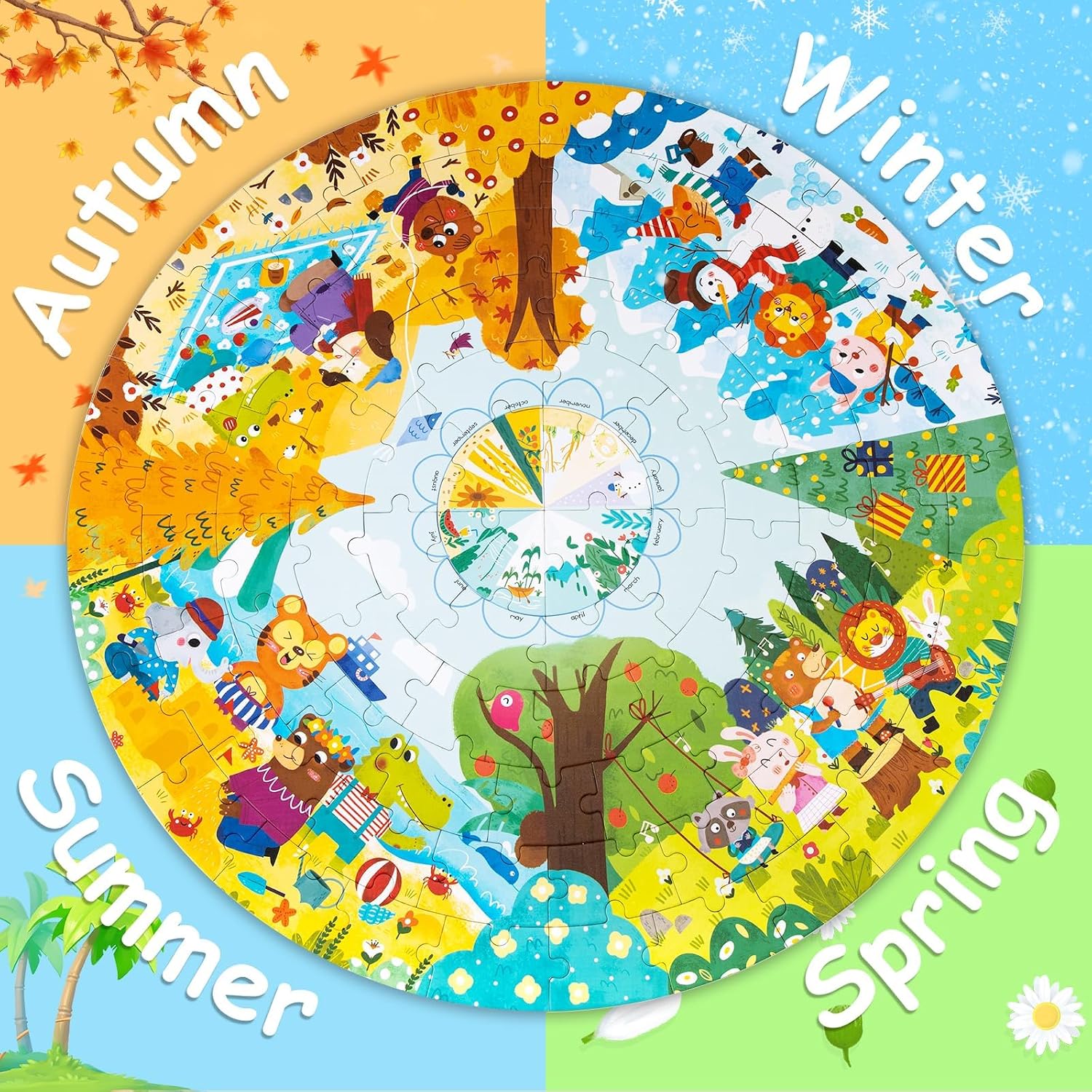 Kinderpuzzle ab 3 4 5, Saisonale Waldtiere, 88 Teile, Rund 3-7 Jährige Kinder Puzzle Spielzeug, Puzzle für Jungen und Mädchen 8-10 Jahren Geburtstagsgeschenk – Bild 2