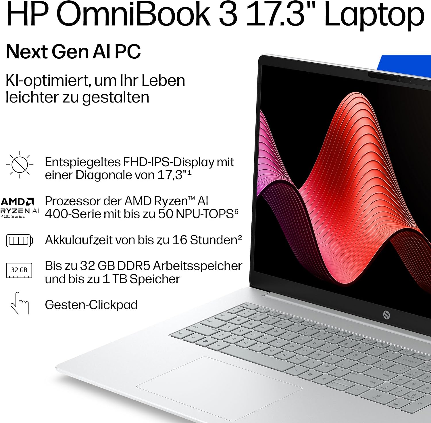 HP OmniBook 3 Laptop, 17,3" FHD, Intel Core Ultra 5, 16GB RAM, 512GB SSD – Bild 6