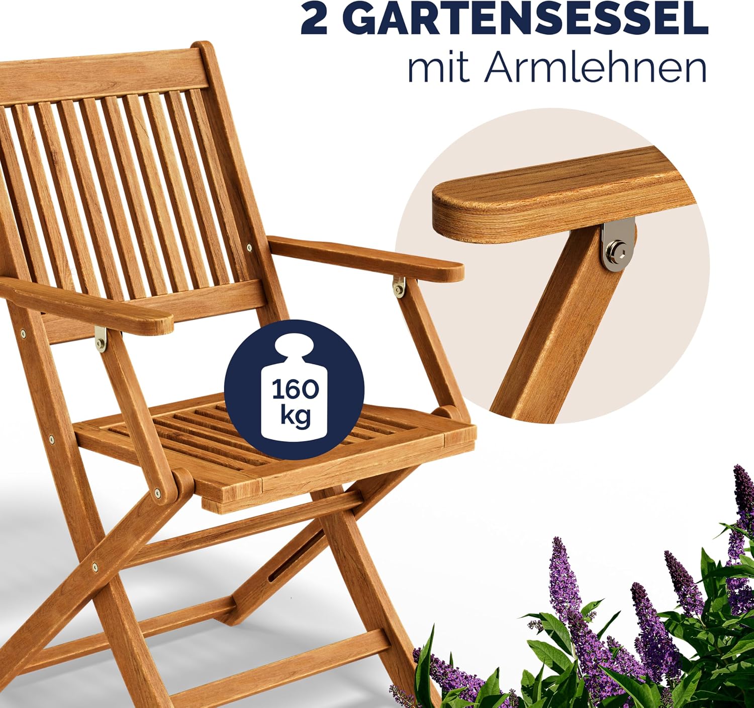 CASARIA Balkonmöbel Stuhlset, 2 Personen, klappbarer Geländertisch, braun – Bild 4