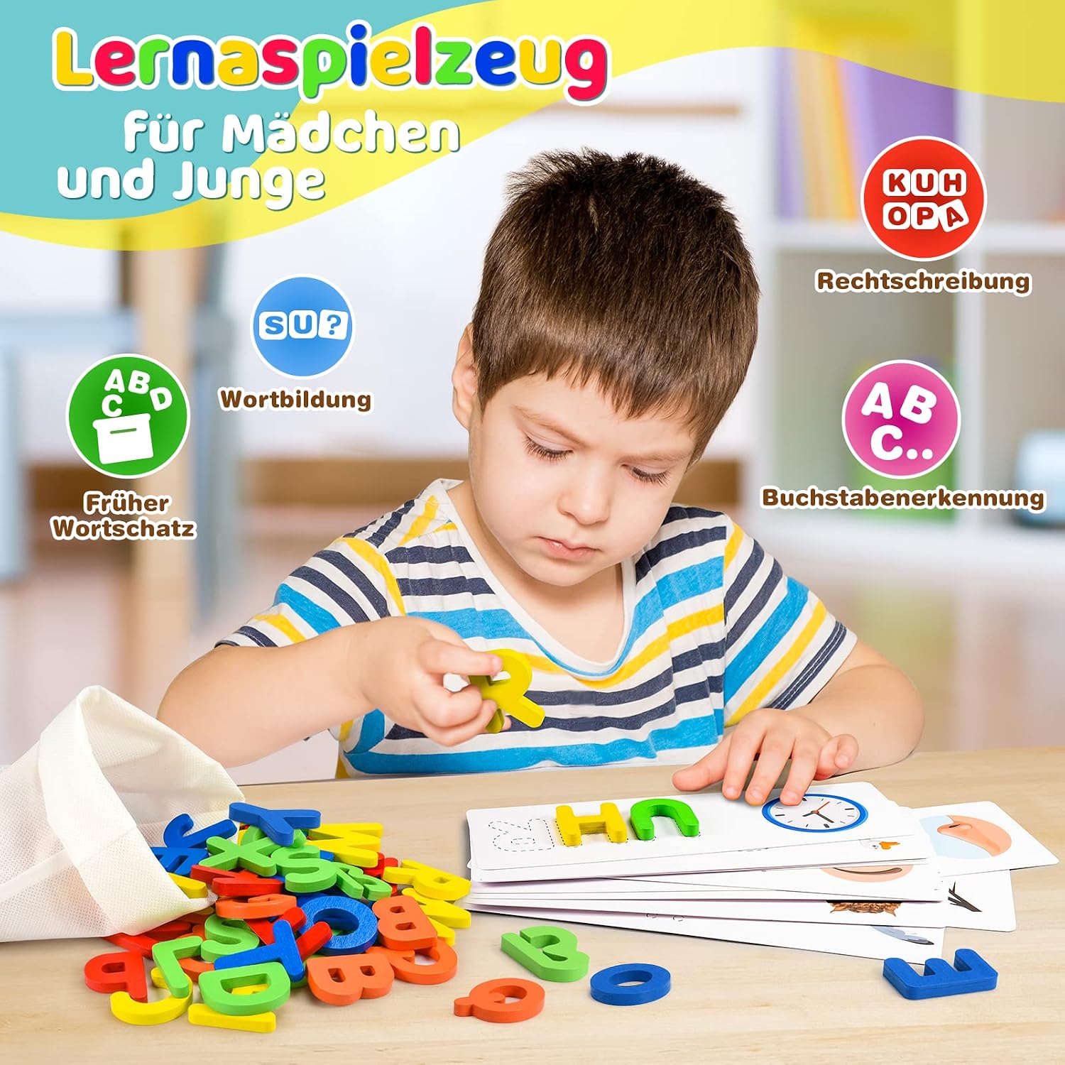 Qukir Buchstaben Lernen Lernspiele, Montessori Spielzeug ab 3 Jahre Vorschule Spiele ab 2 3 4 5 6 7 Jahren Jungen und Mädchen Geschenk Junge 3 4 5 6 Jahre Lernspiele ab 3 4 5 6 Jahre Kinderspielzeug – Bild 2