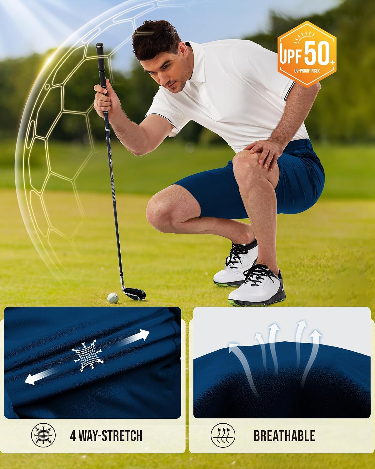 33,000ft Herren 10” Golf Shorts UPF 50+ Bermuda Shorts Kurze Golfhose – Bild 4