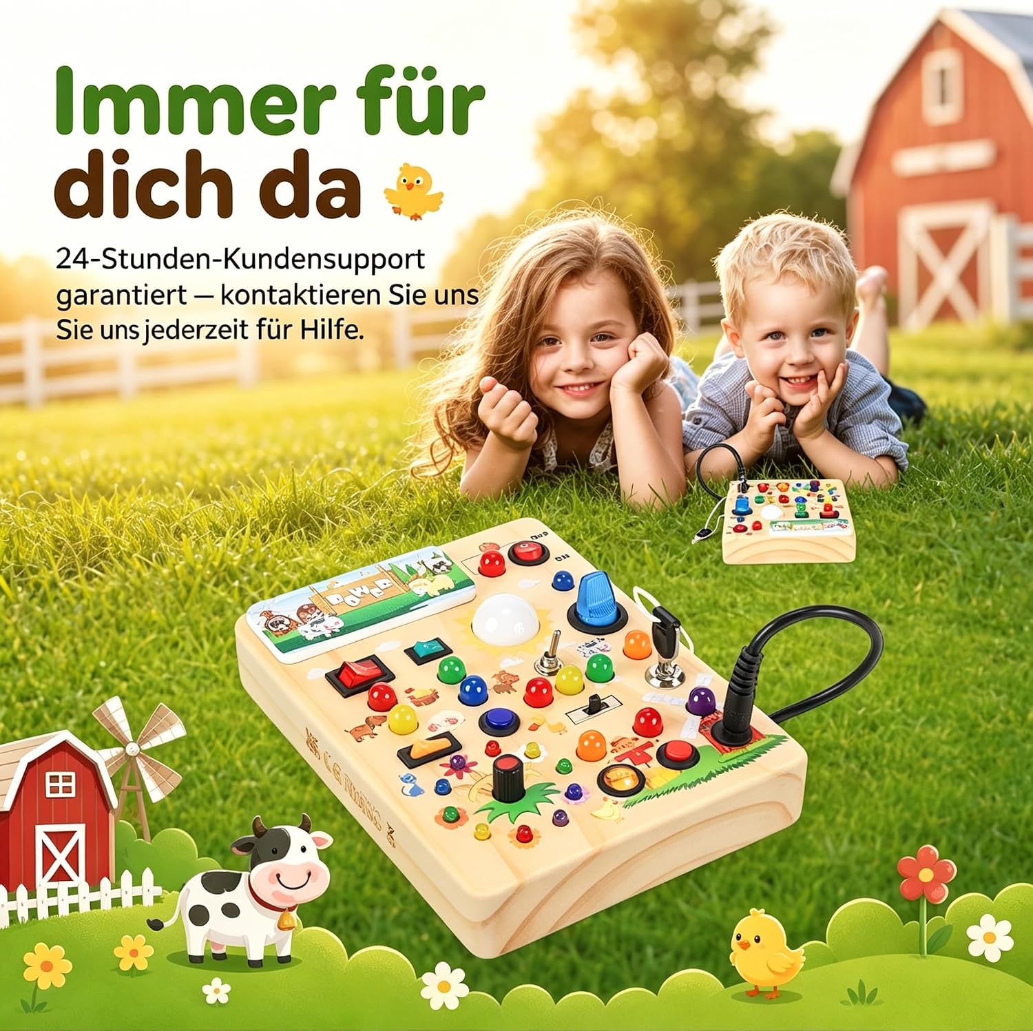 Montessori Spielzeug Busy Board ab 1 Jahr Activity Board aus Holz-Bauernhof – Bild 5