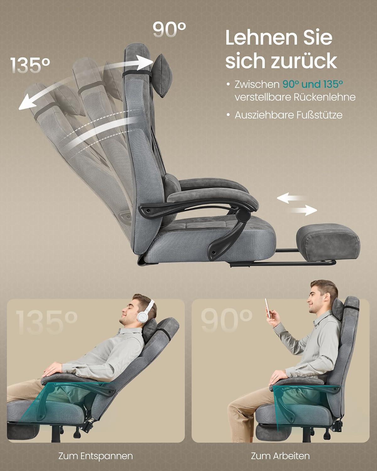 SONGMICS Gaming-Stuhl, Bürostuhl, mit Fußstütze, Tragkraft 150 kg – Bild 7