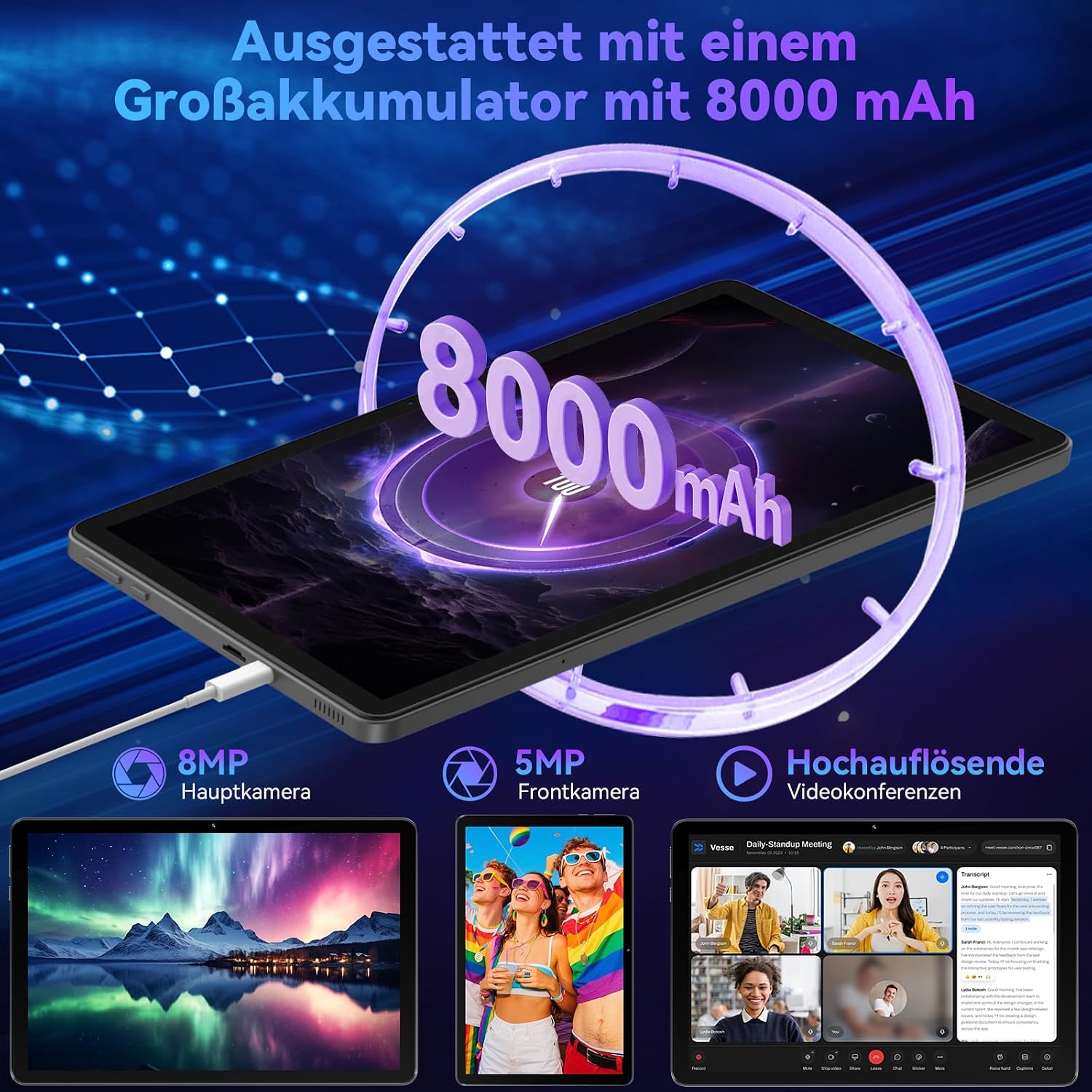 11 Zoll Tablet mit Tastatur|Android 16 mit Gemini AI|32GB RAM + 128GB ROM (1TB TF) 1920*1200 FHD 90Hz Display| Unisoc T7250 Octa-Core|5MP+8MP Duale Kamera| Face ID| Widevine L1| 8000mAh|GPS (Grau) – Bild 6