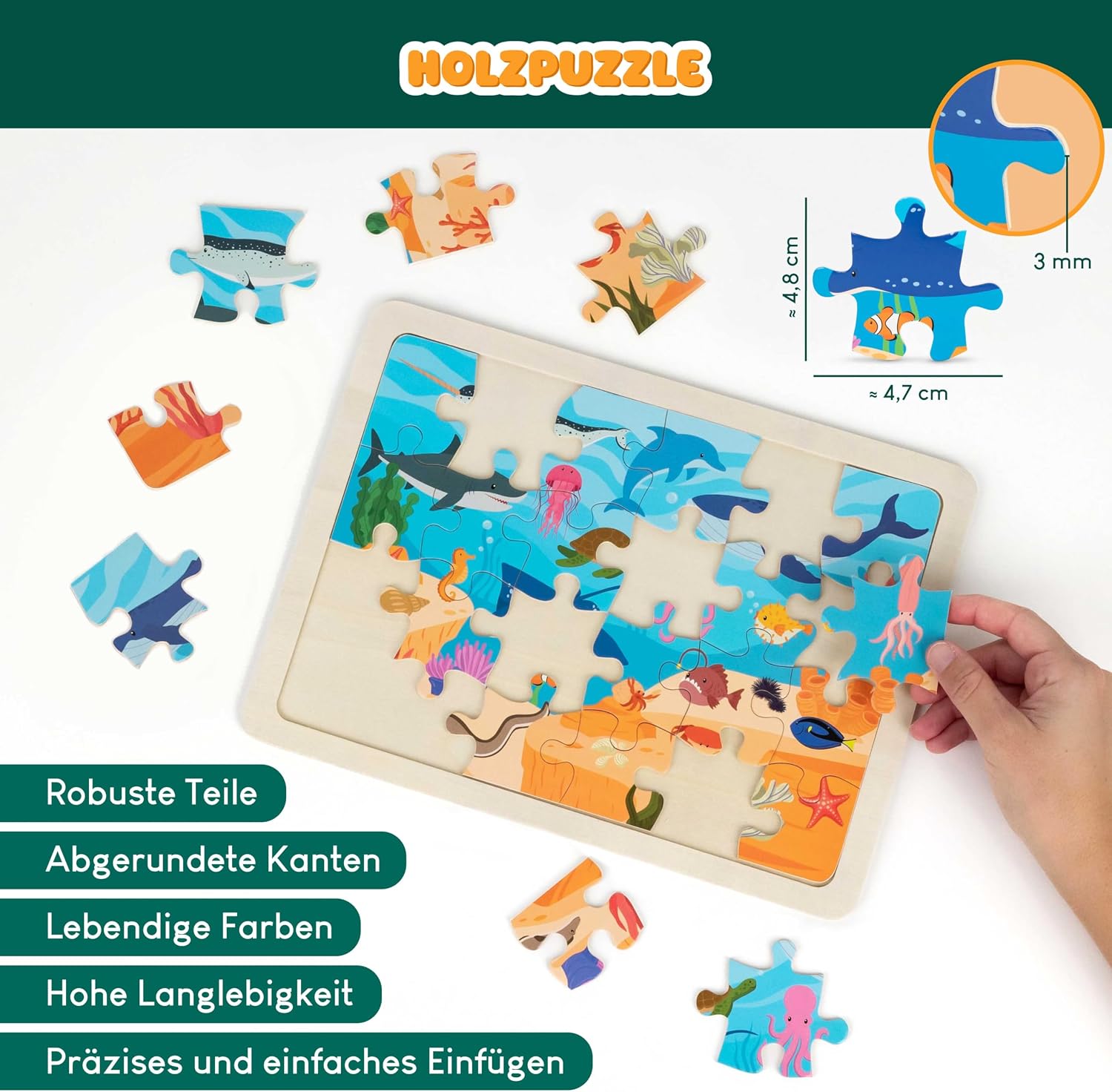 BONNYCO Holzpuzzle Kinder, 6 Sets mit je 24 Teilen, Tieren aus Aller Welt – Bild 3