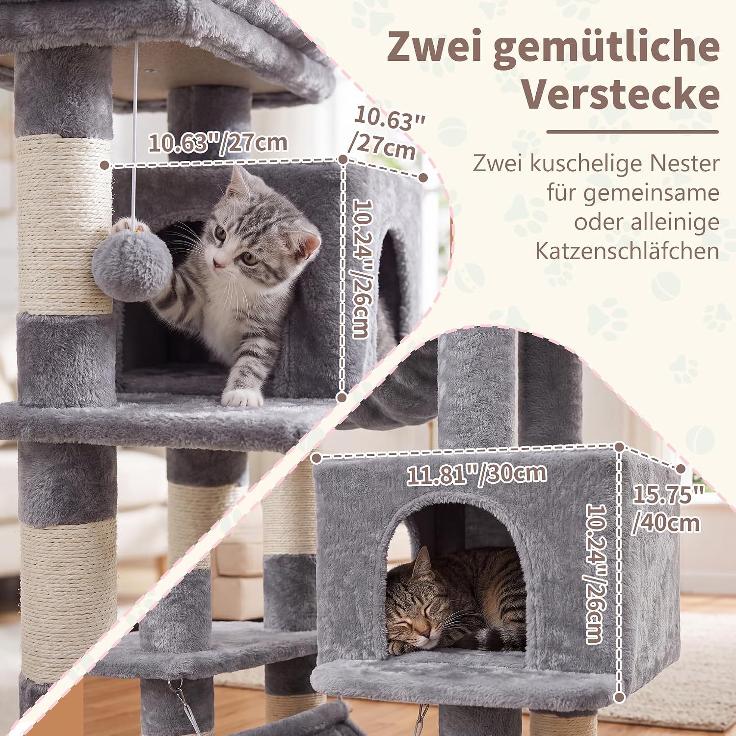 Heybly Kratzbaum, 180cm Katzenbaum für Wohnungskatzen, Hellgrau HCT034W – Bild 4