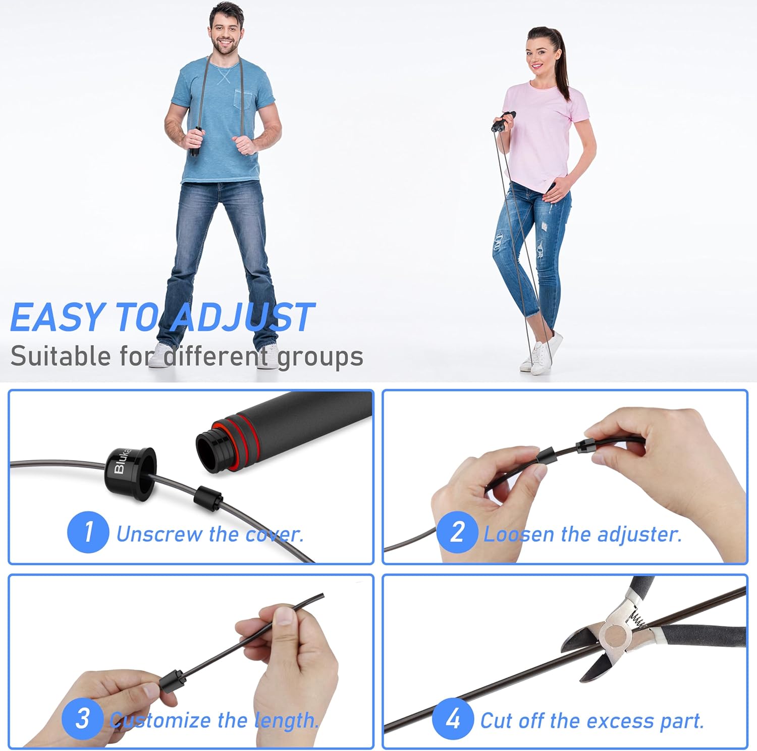 Blukar Springseil, Speed Rope Verstellbar mit Hautfreundlich Schaum Griffe – Bild 6