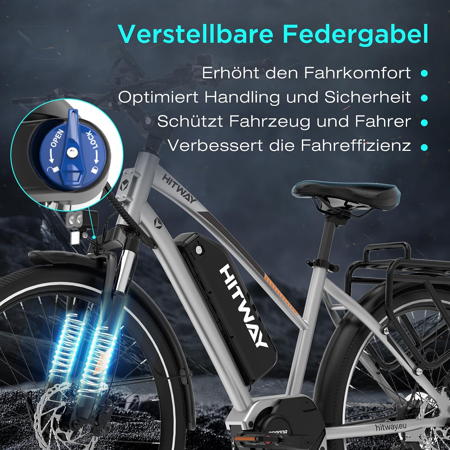 HITWAY 27,5 Zoll E-Bike mit Mittelmotor, 250W, 36V 13Ah Akku, 70 Nm Drehmoment, bis zu 180 km Reichweite, 7-Gang, Pedelec Trekkingrad für Damen und Herren – Bild 5