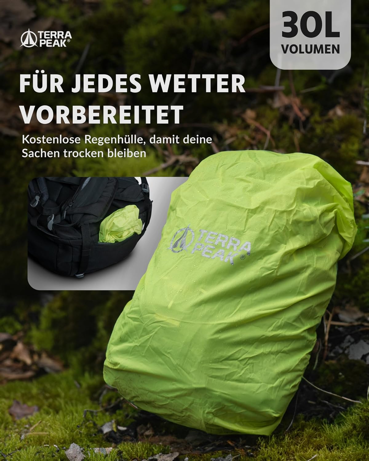 Terra Peak® Premium Wanderrucksack 30L (FLEX 30) für Damen & Herren mittelgroß mit Rückenbelüftung, Regenschutz & Trinksystem-Halterung - Trekkingrucksack ergonomisch aus 3D Air Mesh & Hüftgurt – Bild 6