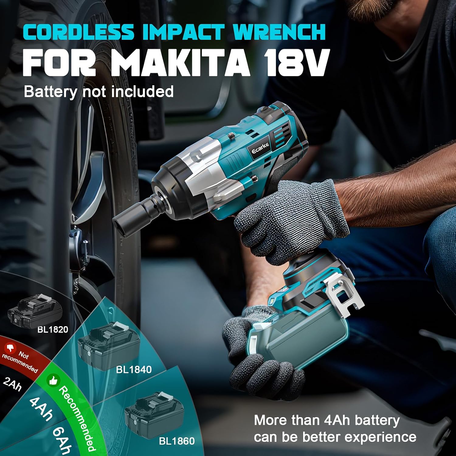 Ecarke Akku-Schlagschrauber 2200 Nm kompatibel mit Makita 18V, 1/2 Zoll – Bild 4