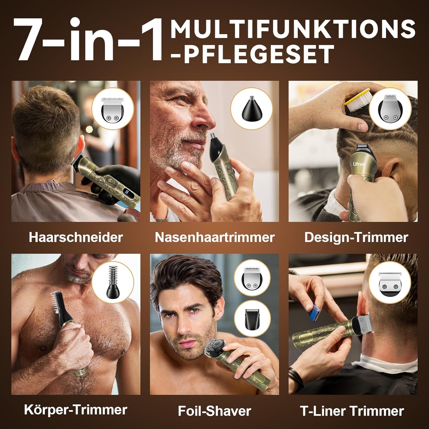 Ufree All-in-One Haarschneidemaschine, Profi Barttrimmer Haartrimmer Herren – Bild 3