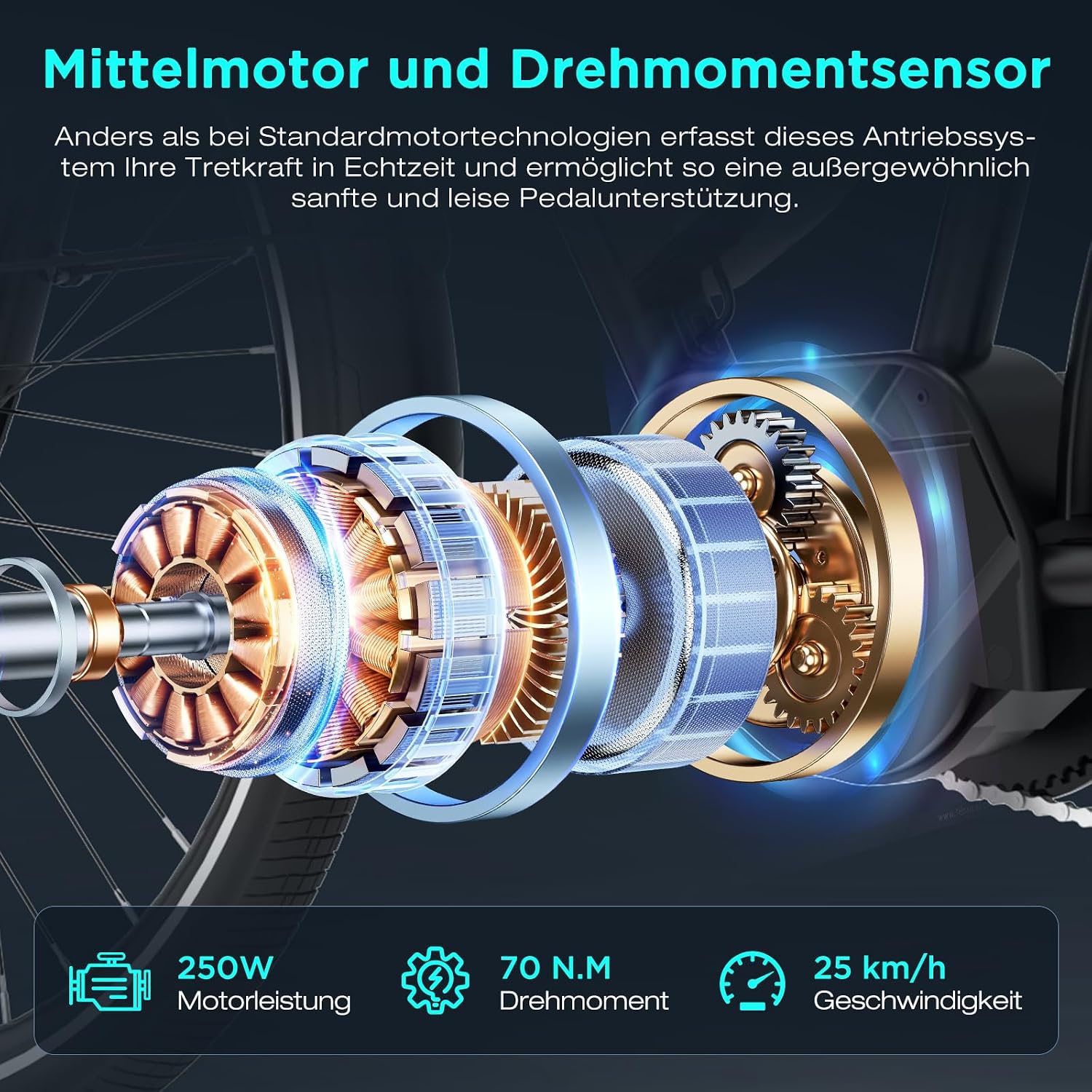 HITWAY 27,5 Zoll E-Bike mit Mittelmotor, 250W, 36V 13Ah Akku, 70 Nm Drehmoment, bis zu 180 km Reichweite, 7-Gang, Pedelec Trekkingrad für Damen und Herren – Bild 3
