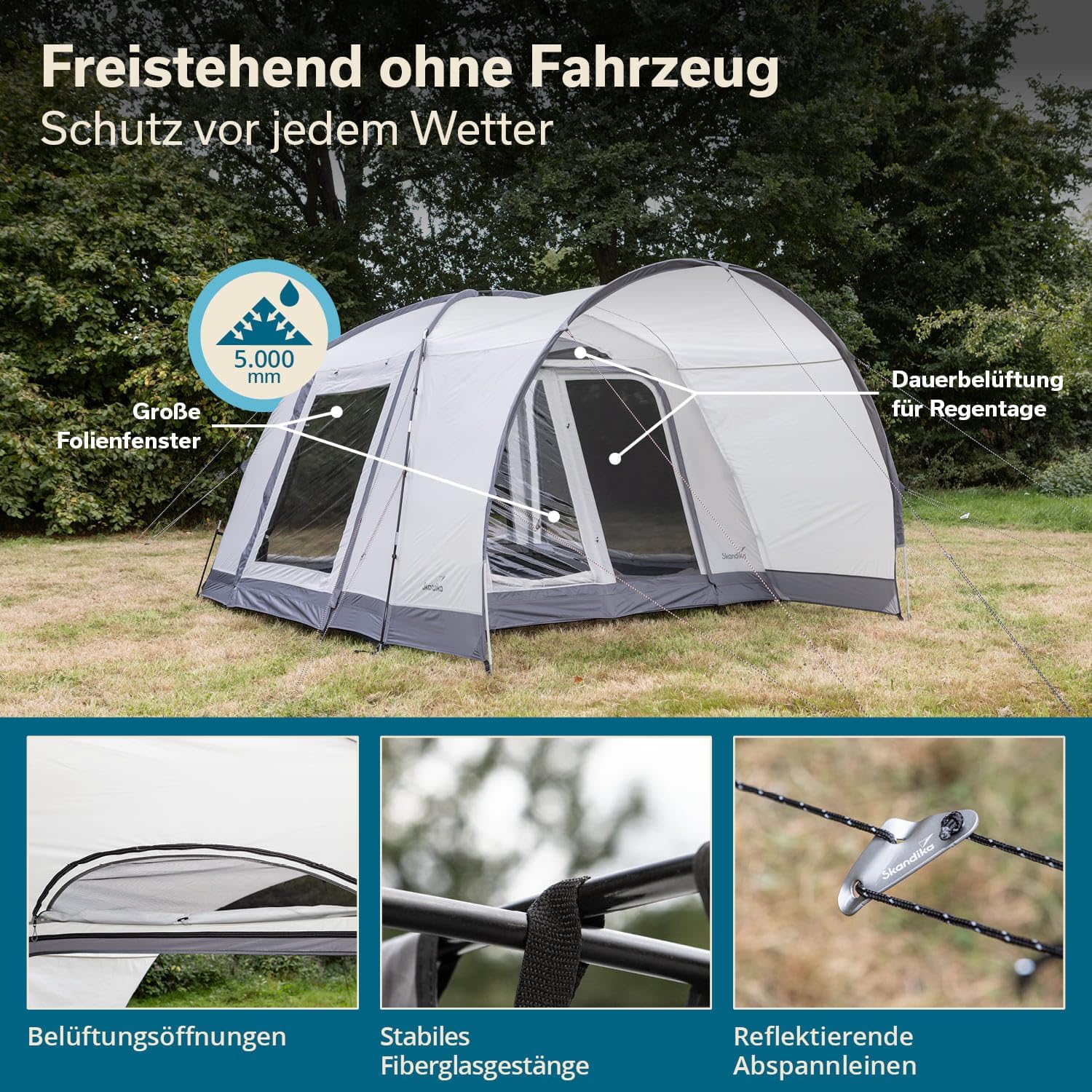 Skandika Autozelt Pitea 4 Flex Protect | Zelt für 4 Personen, Autozelt Plus Schleuse für Van, SUV, eingenähter Zeltboden, mit Sonnendach, Wassersäule 5000 mm, UPF 50+ | Zelt, Camping, Outdoor – Bild 7