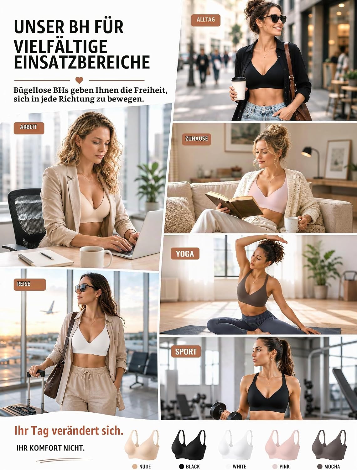 BH Damen Ohne Bügel Push Up BH Nahtloses Bustier Damen BH Seamless Bralette – Bild 7