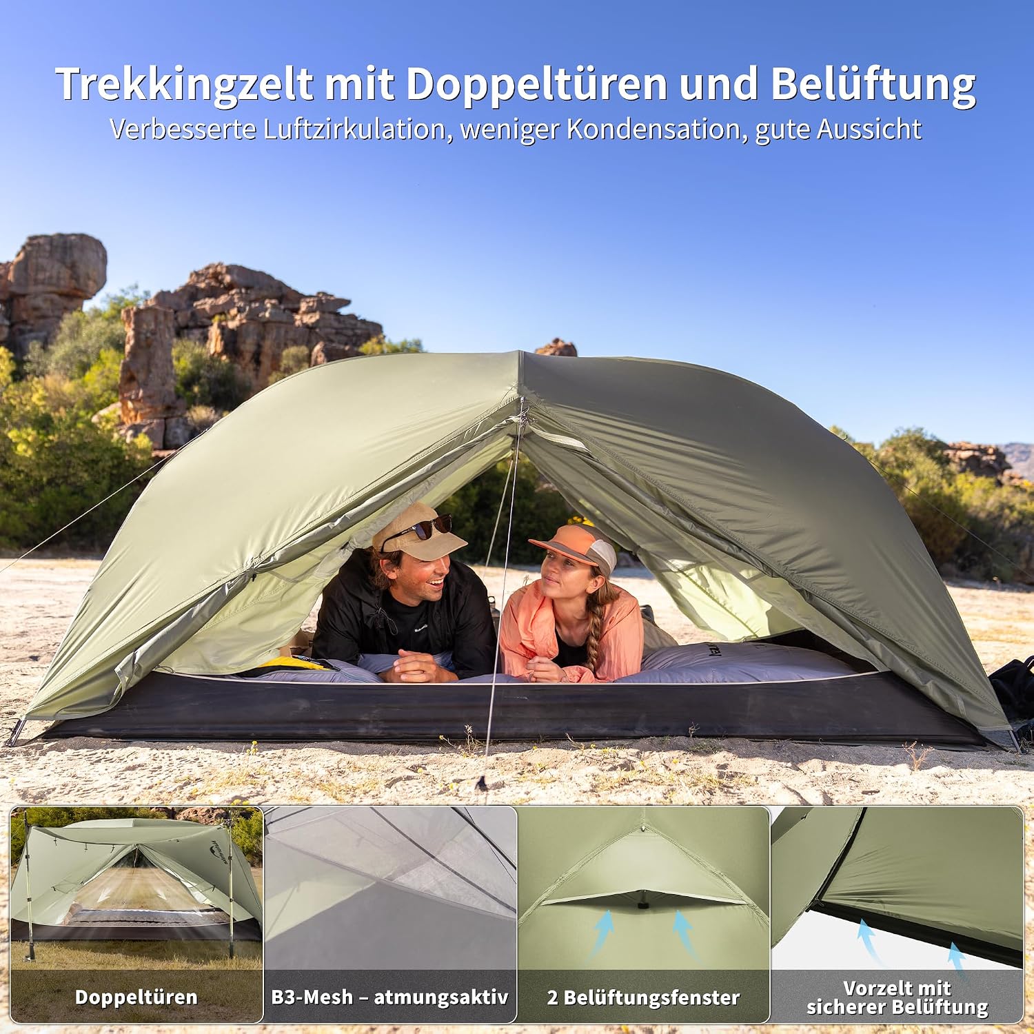 Naturehike Mongar Base/Pro Zelt 1&2&3 Personen Ultraleicht Camping Zelt – Bild 3