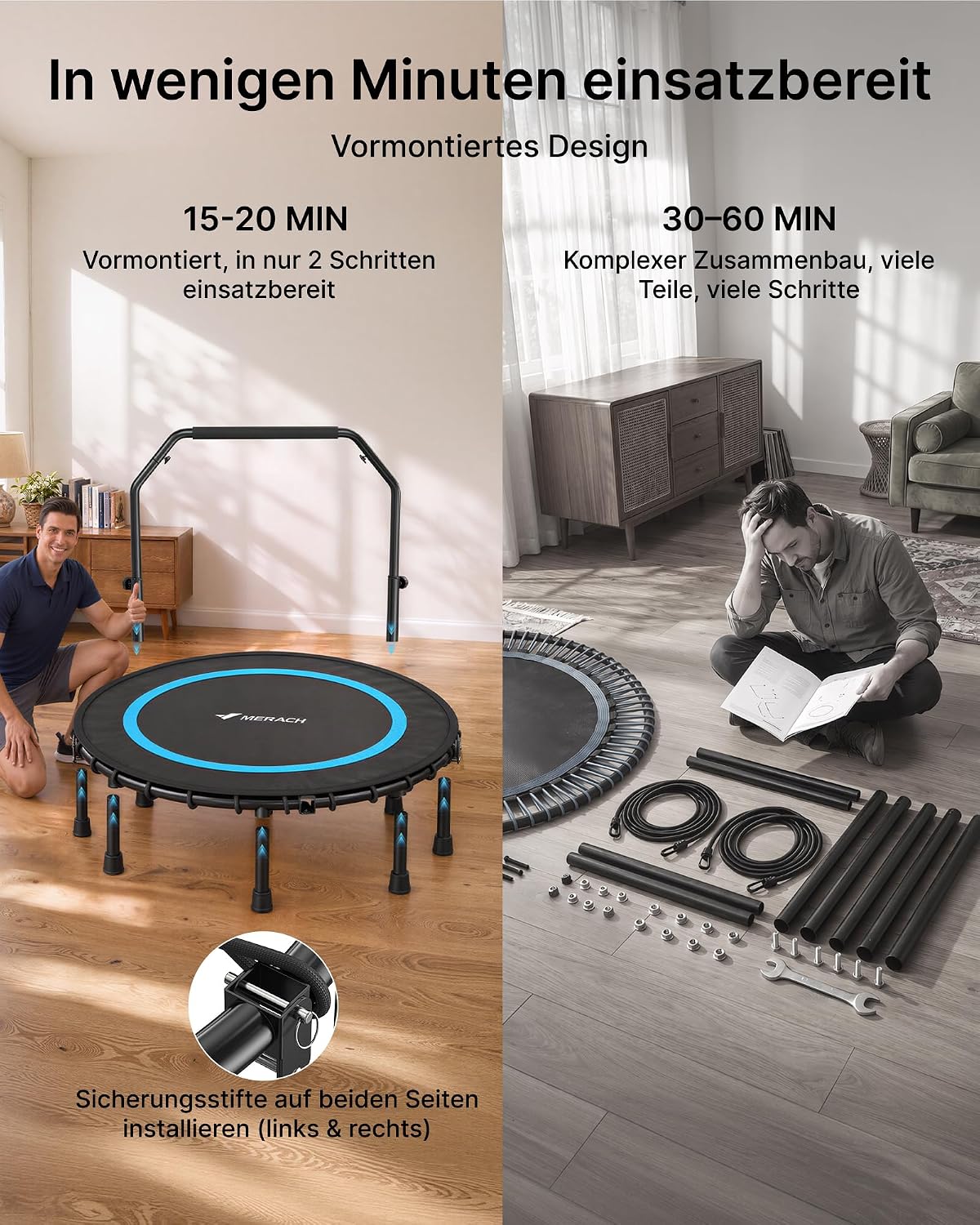 MERACH Trampolin Indoor Ø102/122cm, Klappbar Trampolin für Erwachsene – Bild 4