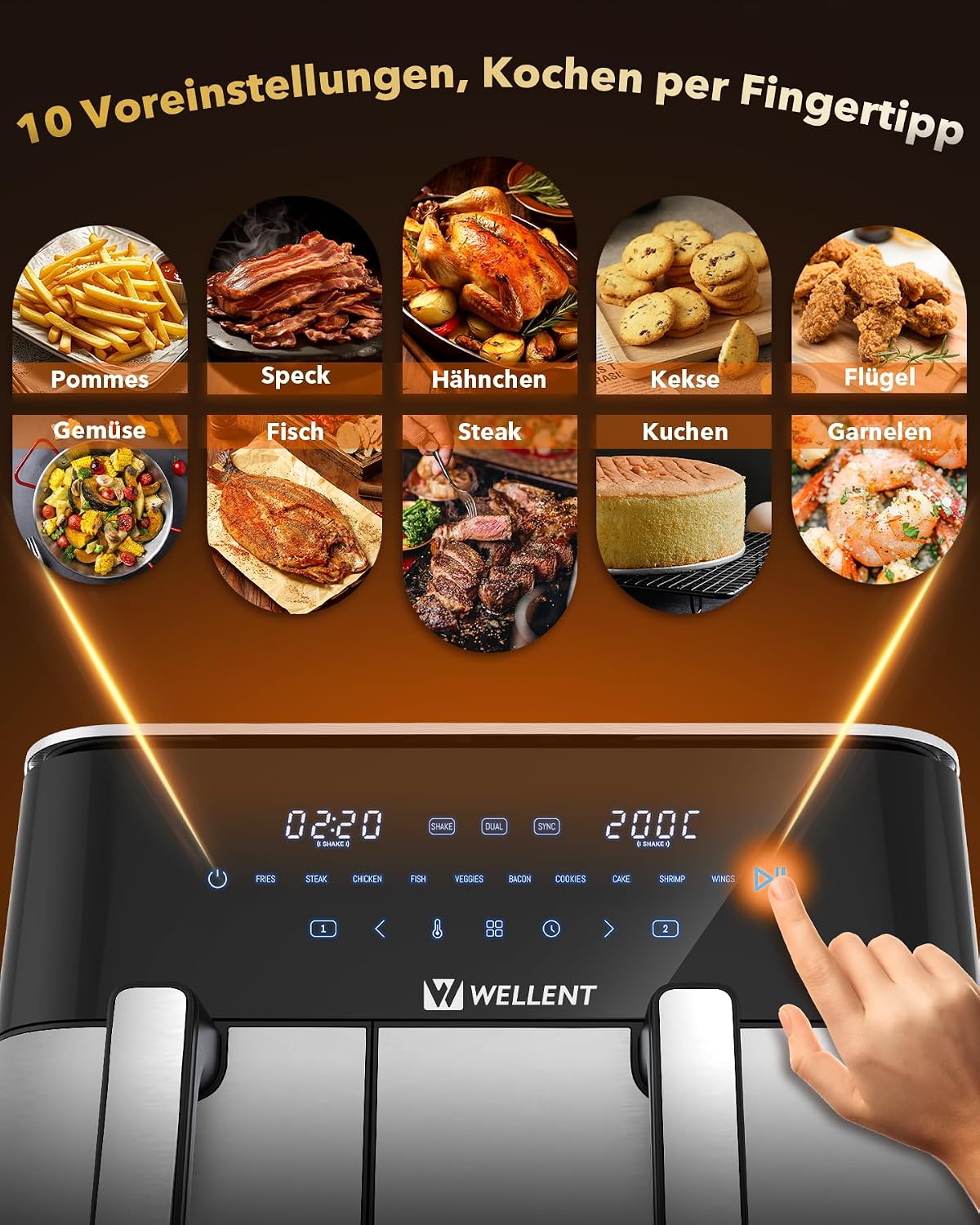 WELLENT 11L Airfryer 2 Kammern (4+7L), 10-in-1 XXL Heißluftfritteuse – Bild 5