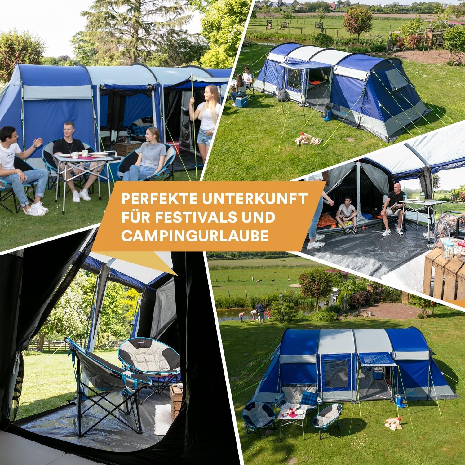 Skandika Tunnelzelt Montana 8 Personen | Camping Zelt mit/ohne eingenähten Zeltboden, mit/ohne Sleeper Technologie, 3-4 Schlafkabinen, 5000 mm Wassersäule, Moskitonetze | großes Familienzelt – Bild 2