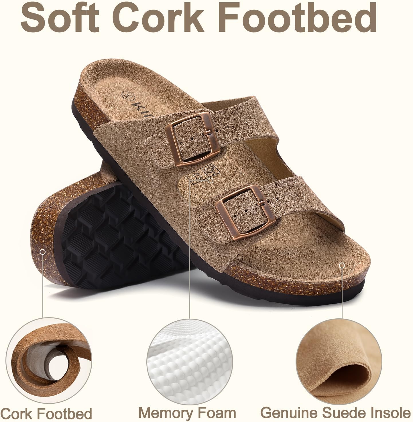 KIDMI Damen Sandalen Vegan Kork Fußbett Fußgewölbe Verstellbar Sommer – Bild 5