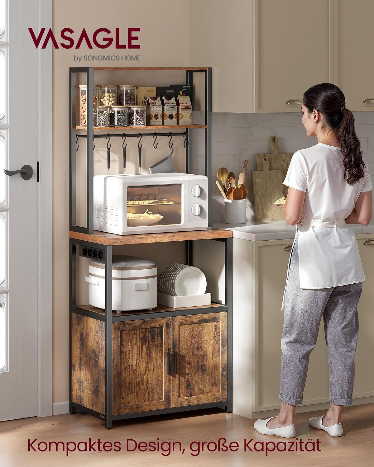 VASAGLE Küchenregal mit Steckdosen, Küchenschrank, 40,3 x 60 x 170 cm – Bild 2