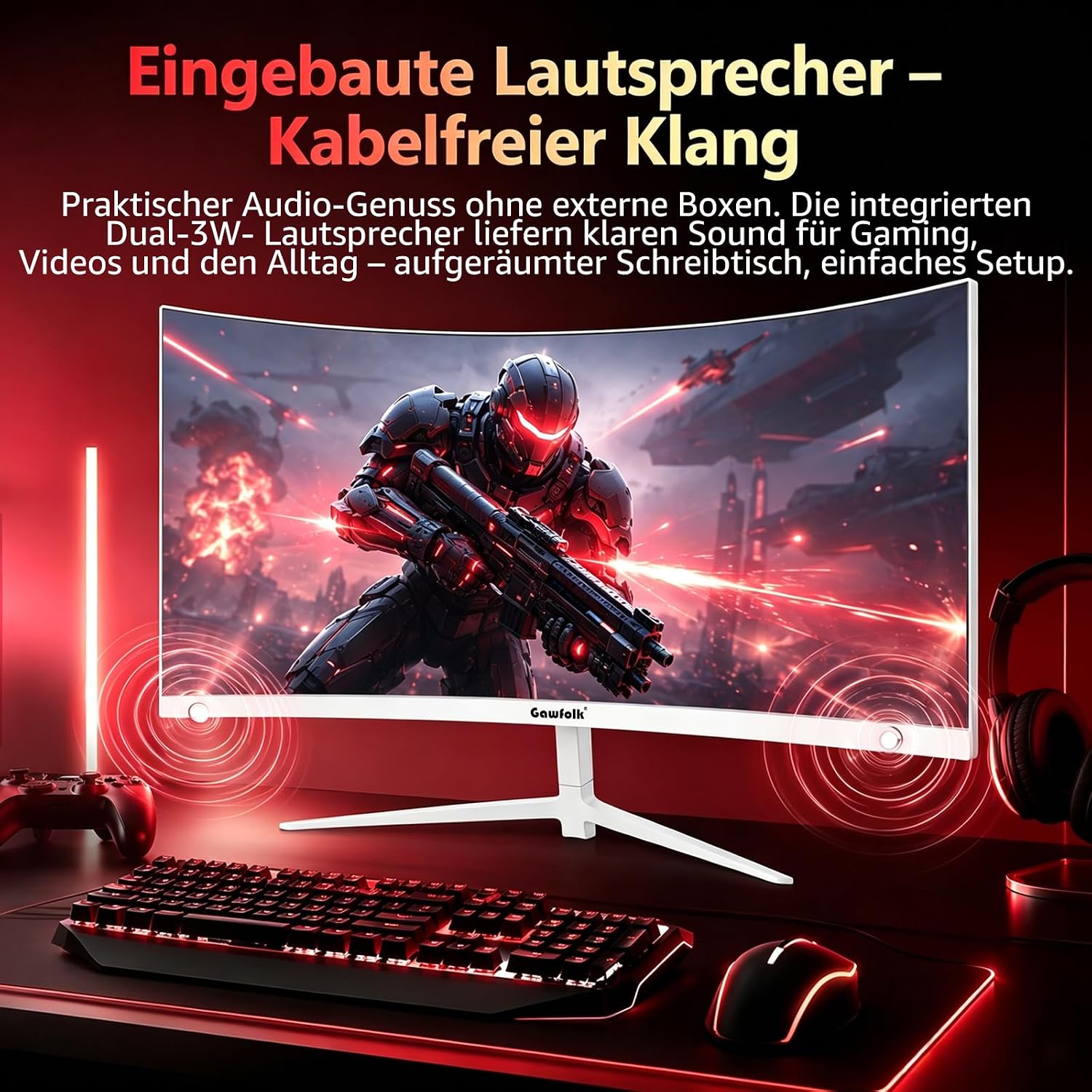 Gawfolk 27 Zoll Curved Gaming Monitor 200Hz, PC Bildschirm mit Lautsprecher – Bild 5