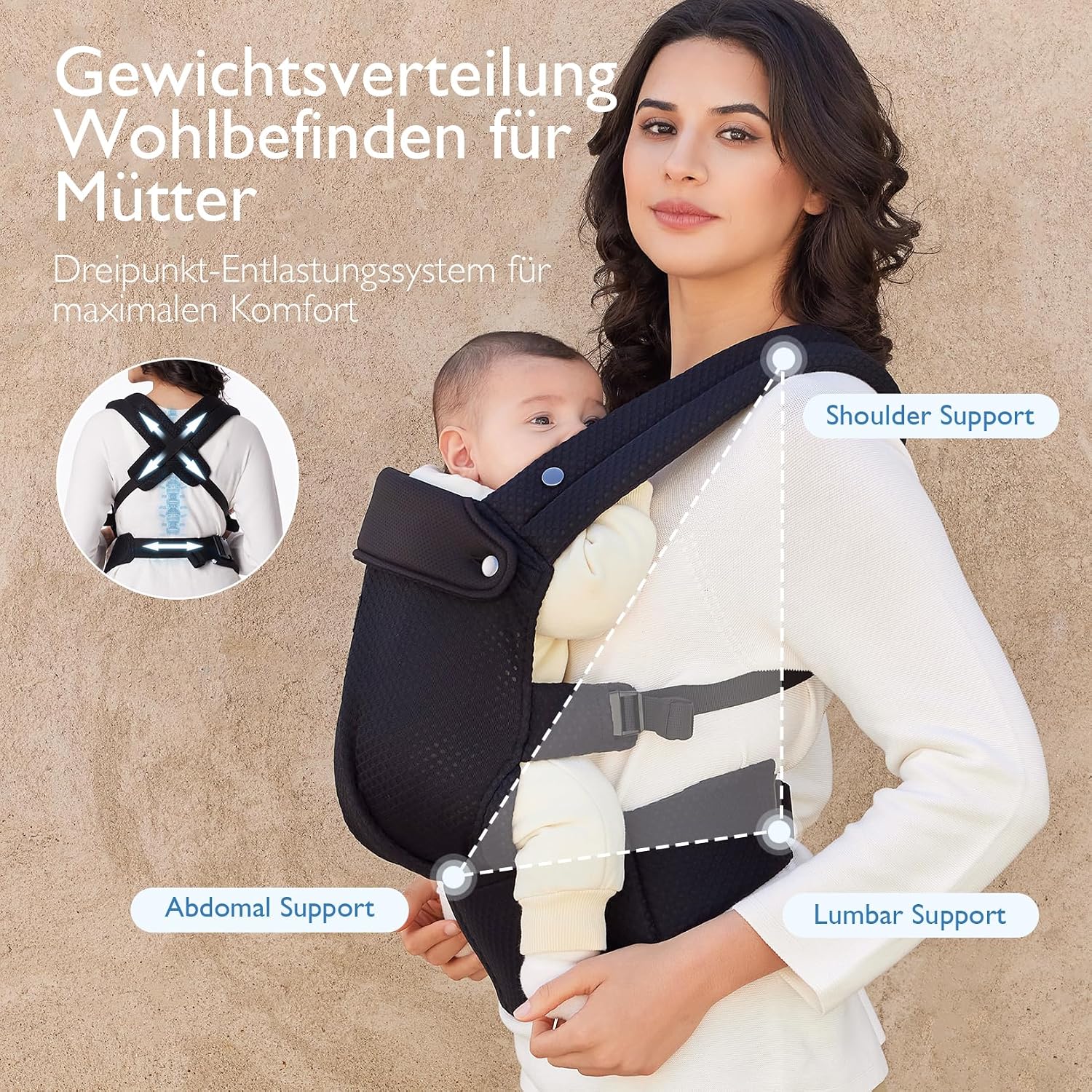 Momcozy Netz-Babytrage ab Geburt, Air Mesh-Schwarz – Bild 4