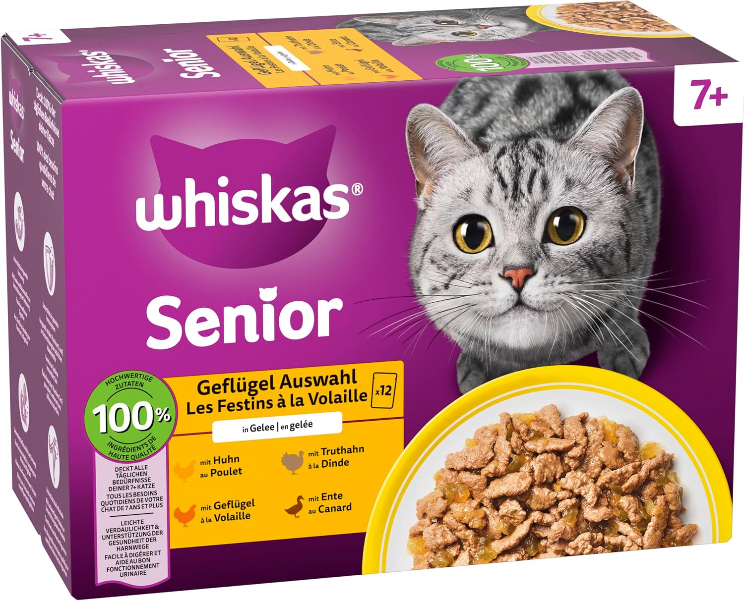 Whiskas 7+ Katzenfutter Geflügel Auswahl in Gelee, 12x85g (4 Packungen) – Hochwertiges Nassfutter ab dem 7. Lebensjahr in 48 Portionsbeuteln – Für die Bewahrung der Vitalität – Bild 2