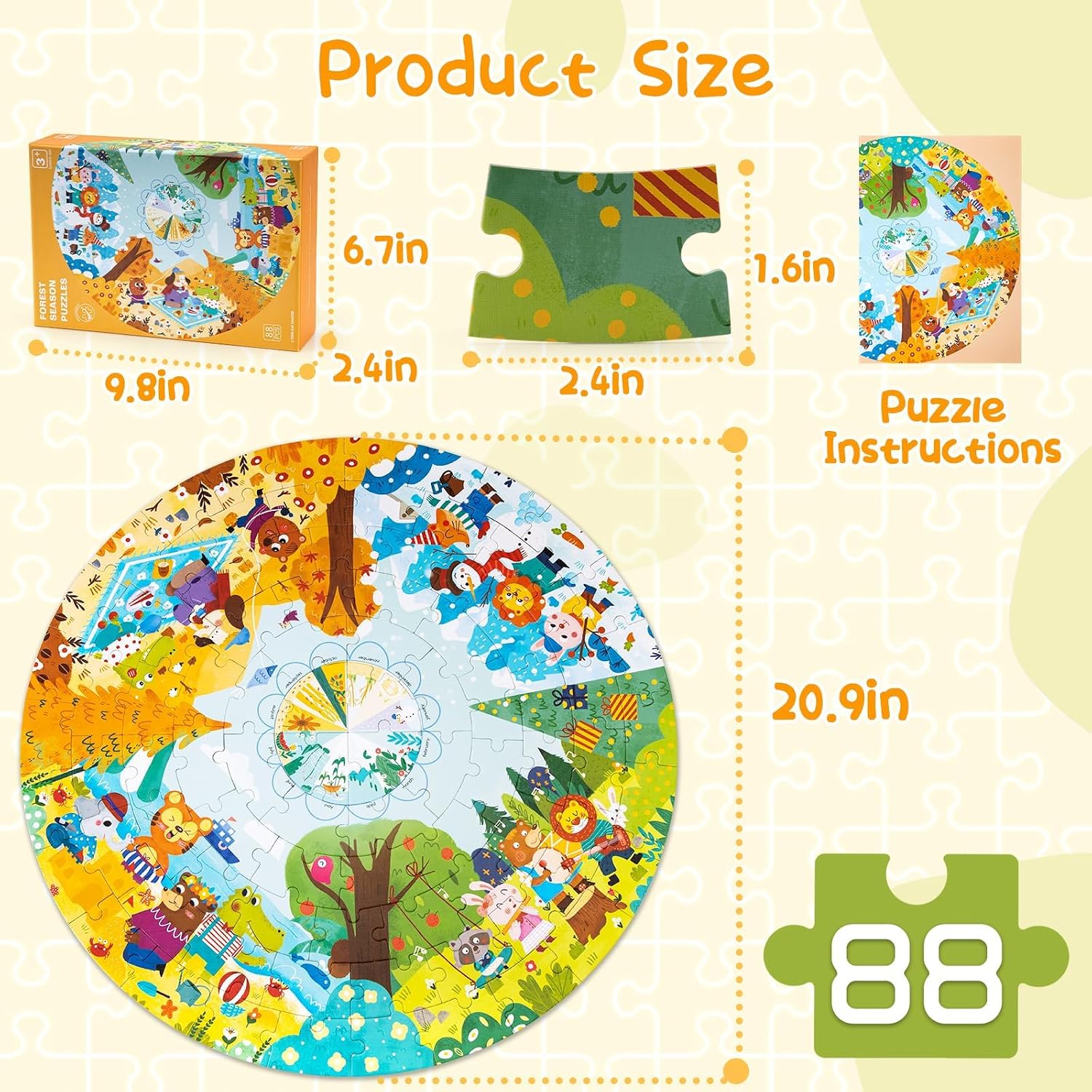 Kinderpuzzle ab 3 4 5, Saisonale Waldtiere, 88 Teile, Rund 3-7 Jährige Kinder Puzzle Spielzeug, Puzzle für Jungen und Mädchen 8-10 Jahren Geburtstagsgeschenk – Bild 5