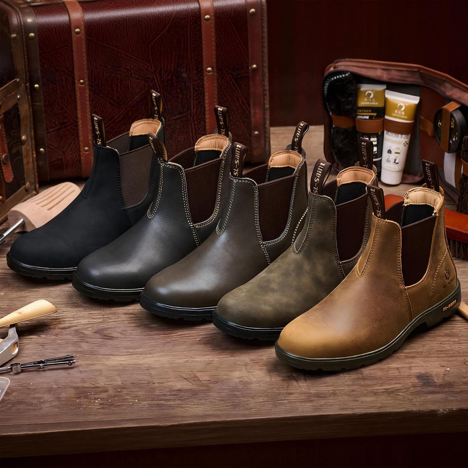 Herren Classic Chelsea Boots Knöchelmodische Slipper Aus Vollnarbenleder Lässig und Leicht – Bild 5