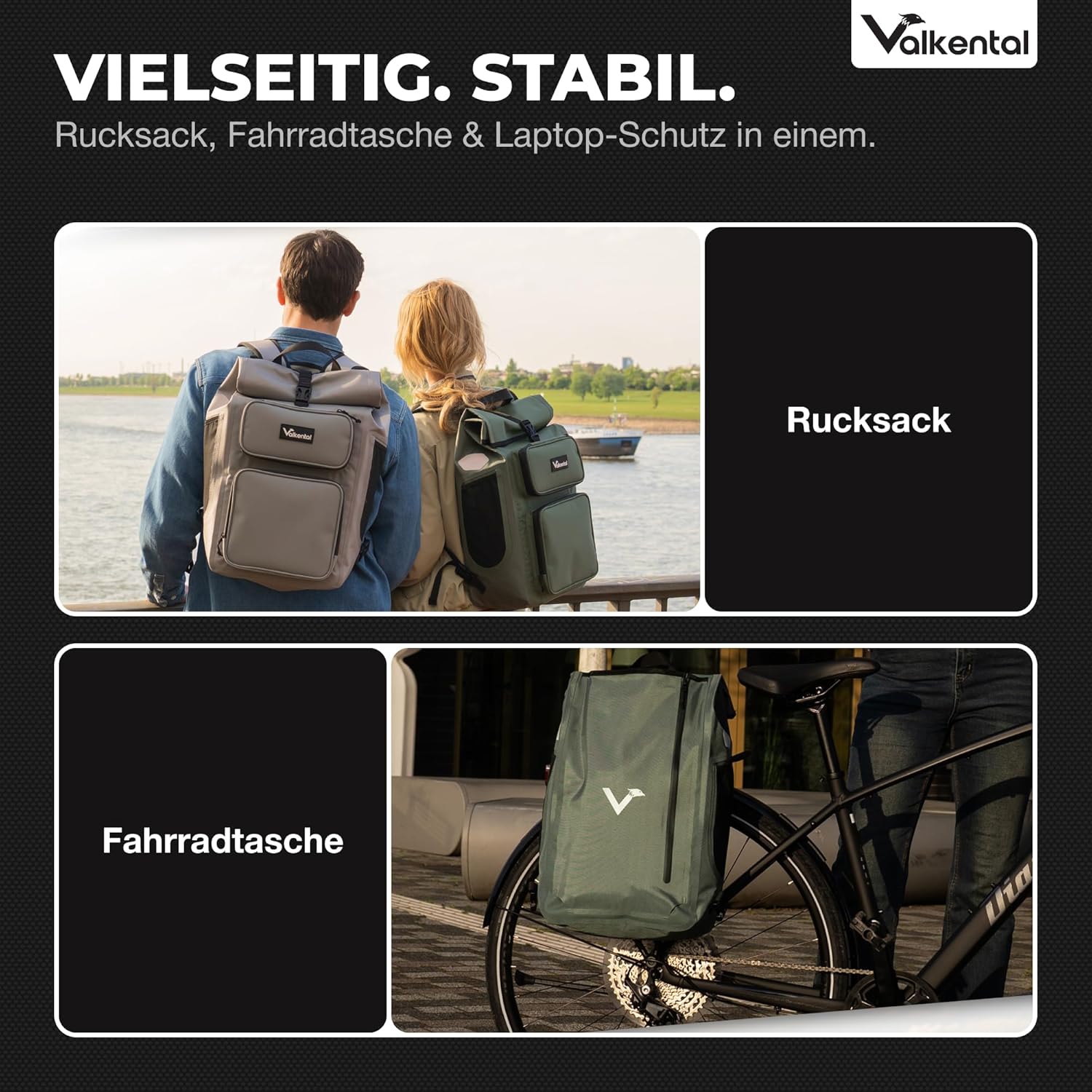 Valkental UrbanX 2in1 Fahrradtasche & Rucksack, 28L – Bild 5