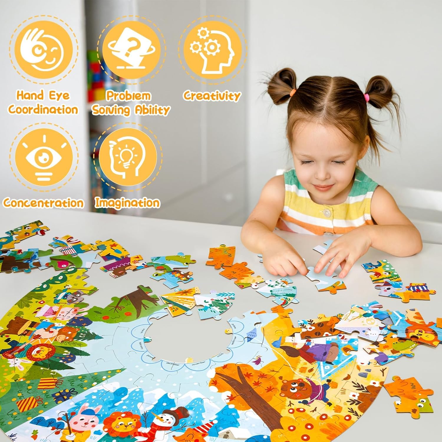Kinderpuzzle ab 3 4 5, Saisonale Waldtiere, 88 Teile, Rund 3-7 Jährige Kinder Puzzle Spielzeug, Puzzle für Jungen und Mädchen 8-10 Jahren Geburtstagsgeschenk – Bild 3