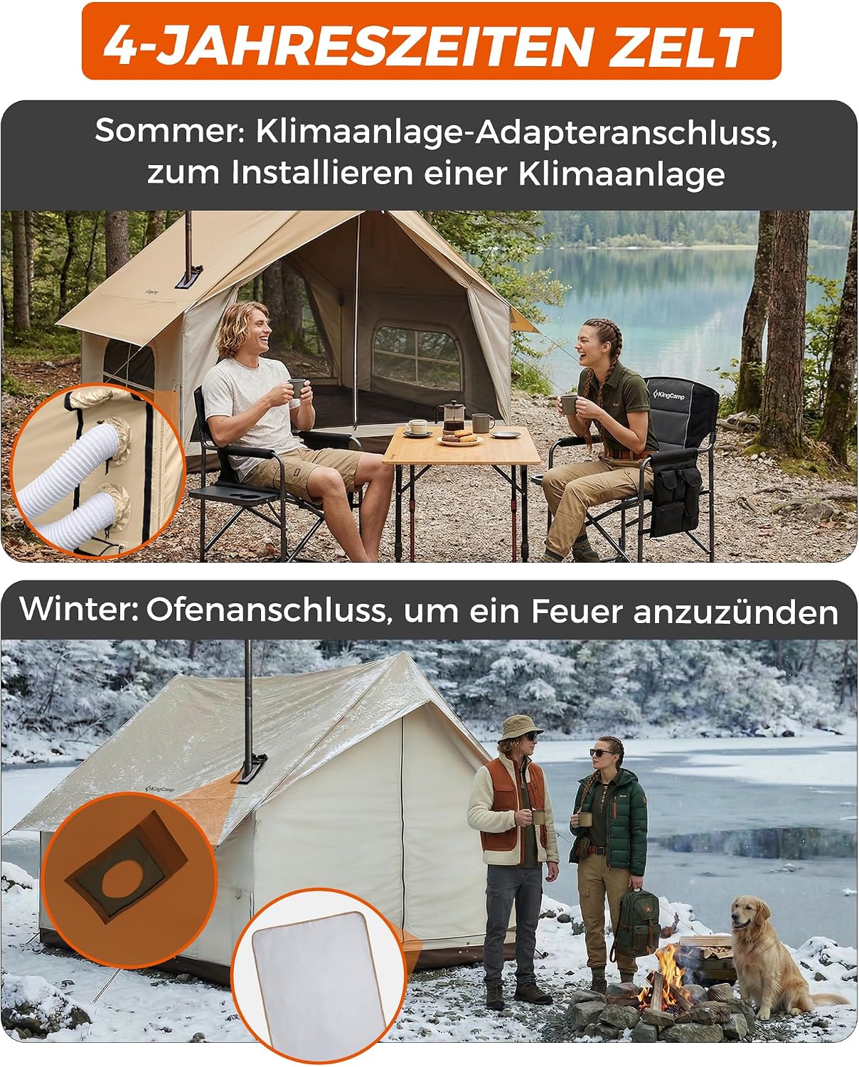KingCamp 4-6 Personen Hauszelt mit Kaminöffnung & AC-Anschluss – Bild 4
