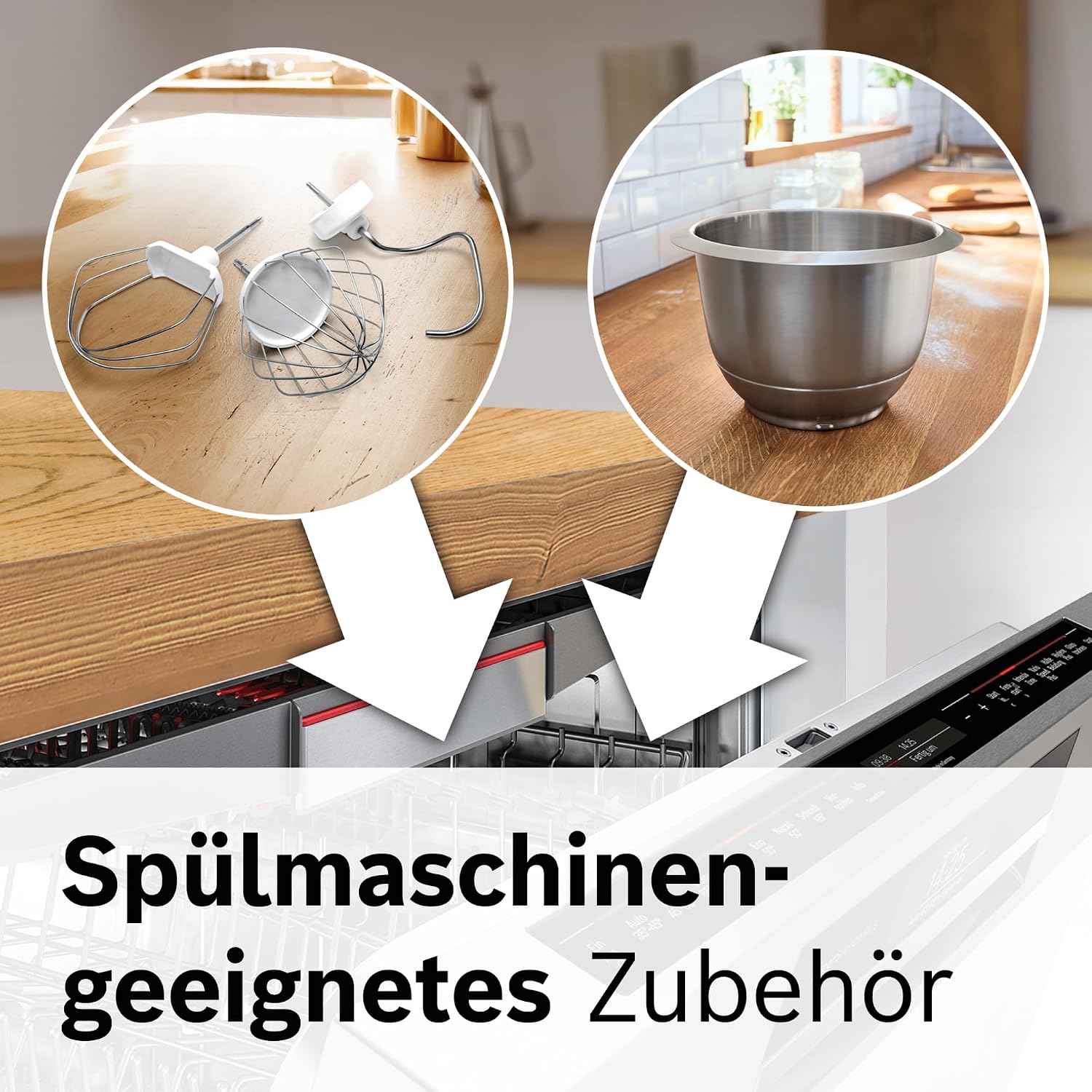 Bosch Küchenmaschine Serie 4, Edelstahl-Schüssel 3,9 L, Knethaken, Schlag- und Rührbesen Edelstahl spülmaschinenfest, Mixer 1,25 L, Durchlaufschnitzler, 3 Scheiben, 1000 W, Weiß, MUM58W20 – Bild 8